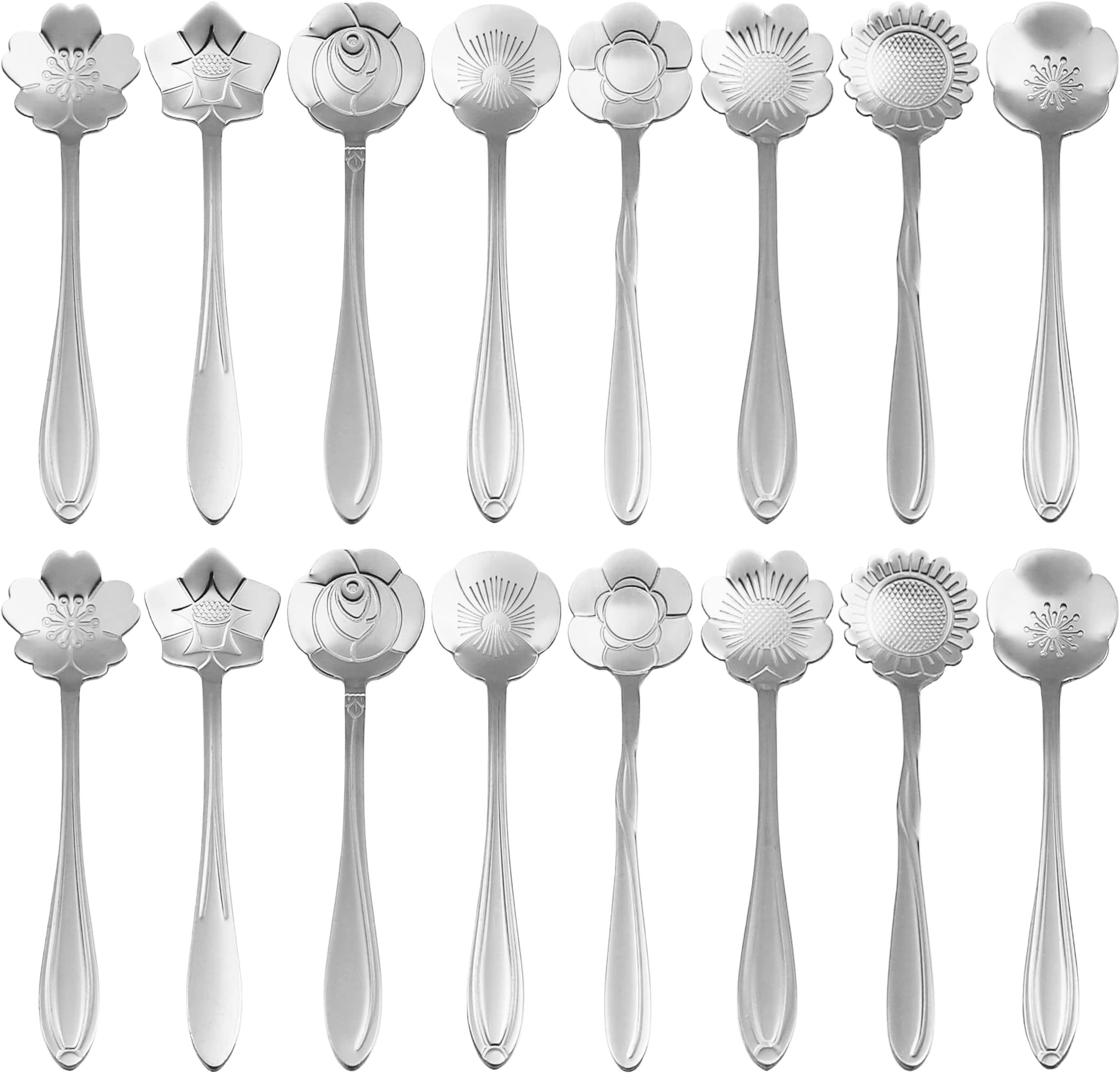 16 Pieces Tea Spoon Coffee Teaspoon Set, PBIEHSR Stainless Steel Flower Spoons for Stirring Drink Mixing Milkshake Jam