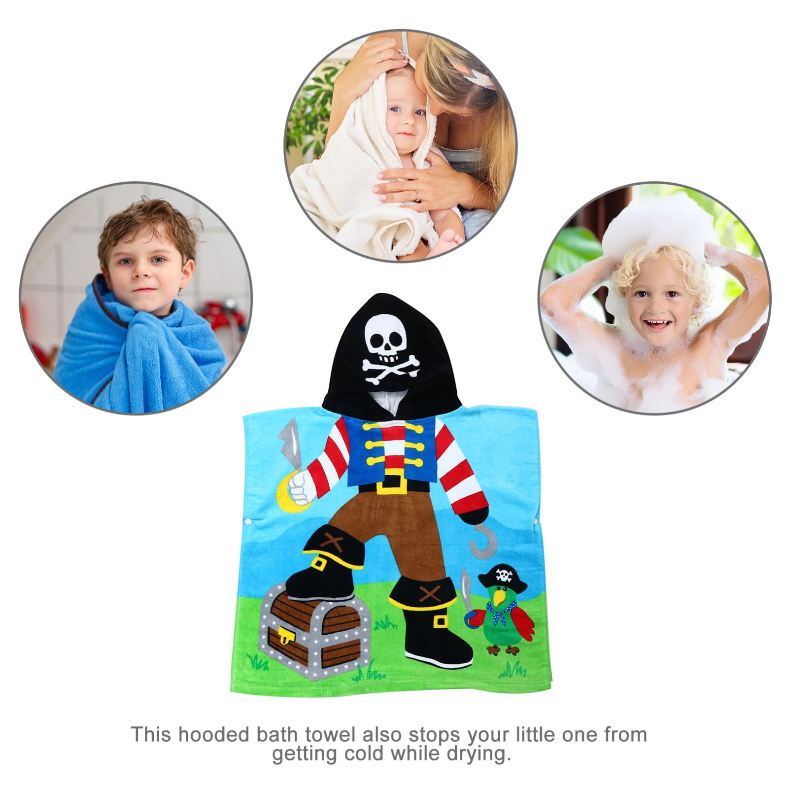 Mipcase Albornoz Capucha Infantil de Algodón Dibujos de Pirata | Suave y Cómodo al Vestir, Seca Rápido, Diseño de Capitán Pirata para Niños