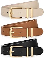 LEACOOLKEY 3-Pack Women's Faux Leather Belts with Gold Buckle - Versatile for Jeans, Dresses, Pants in Multiple Colors & Sizes