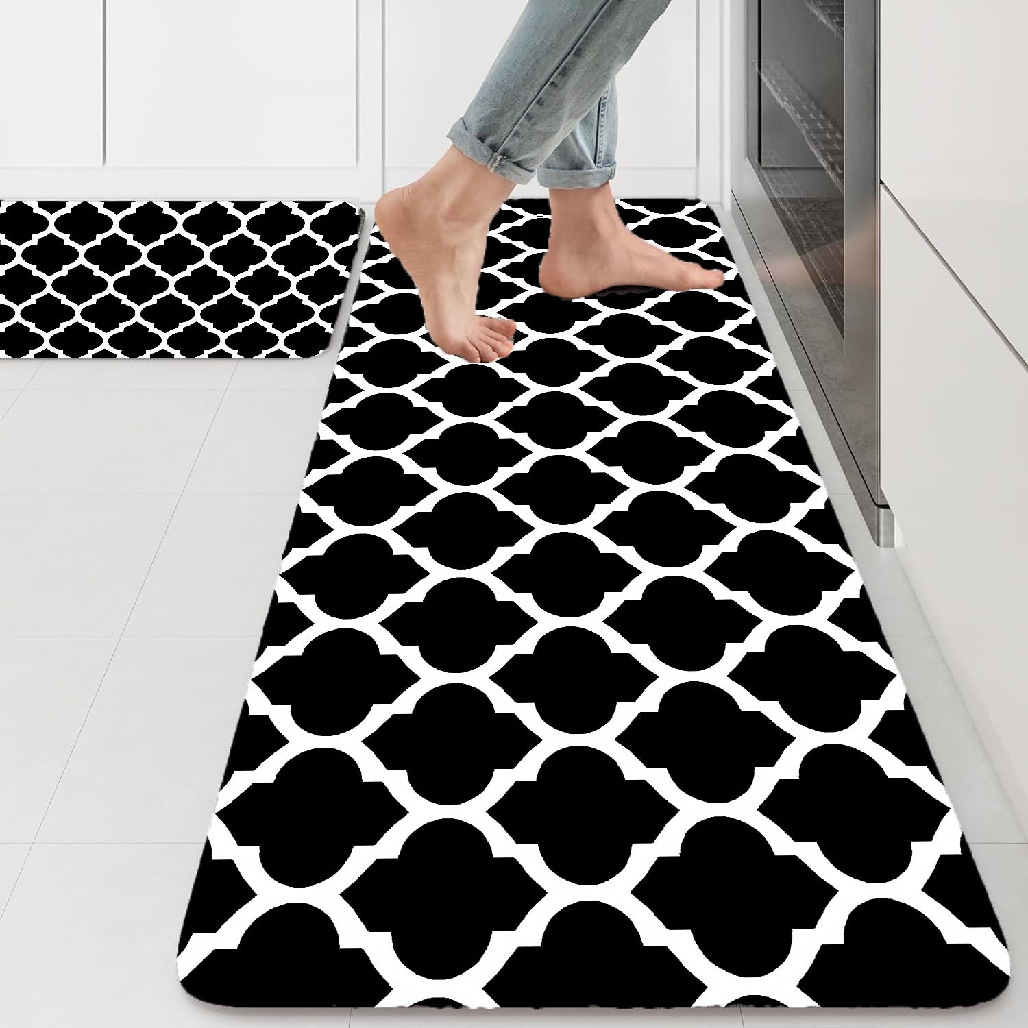 ishro home Kitchen mats for Floor Anti Slip Waterproof | Set of 2 Pcs| Non-Skid, Soft Absorbent Rugs for Kitchen, Laundry, and Hallway|137x45cm, 45x71cm| 4mm Thickness