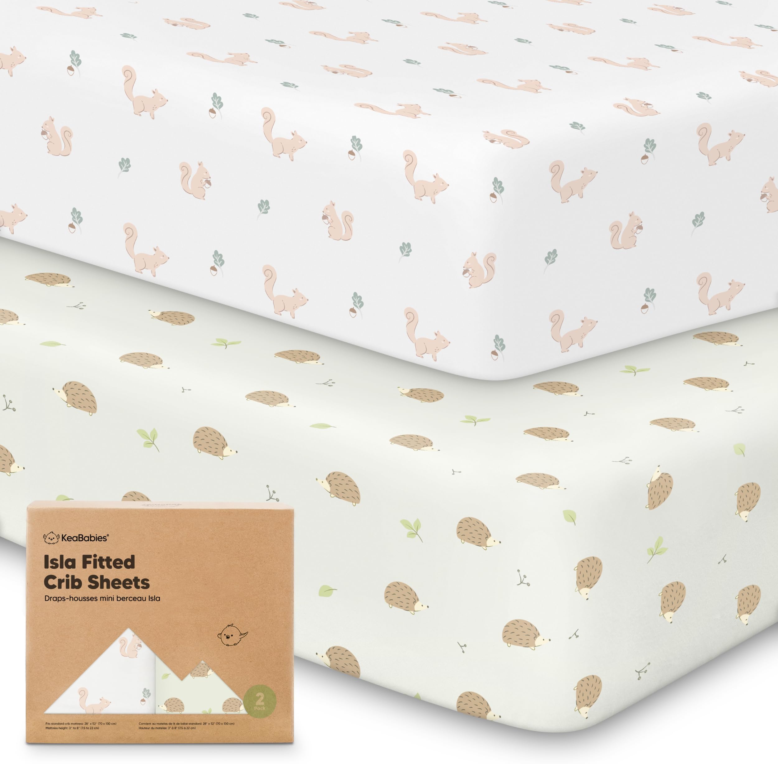 KeaBabies 2-Pack Baby Crib Sheets for Boys, Girls - 52x28 Viscose Derived from Bamboo Toddler Bed Sheets Neutral, Fitted Crib Mattress Cover for Standard Baby Bedding, Soft & Cozy(Nibbles/Bruce)