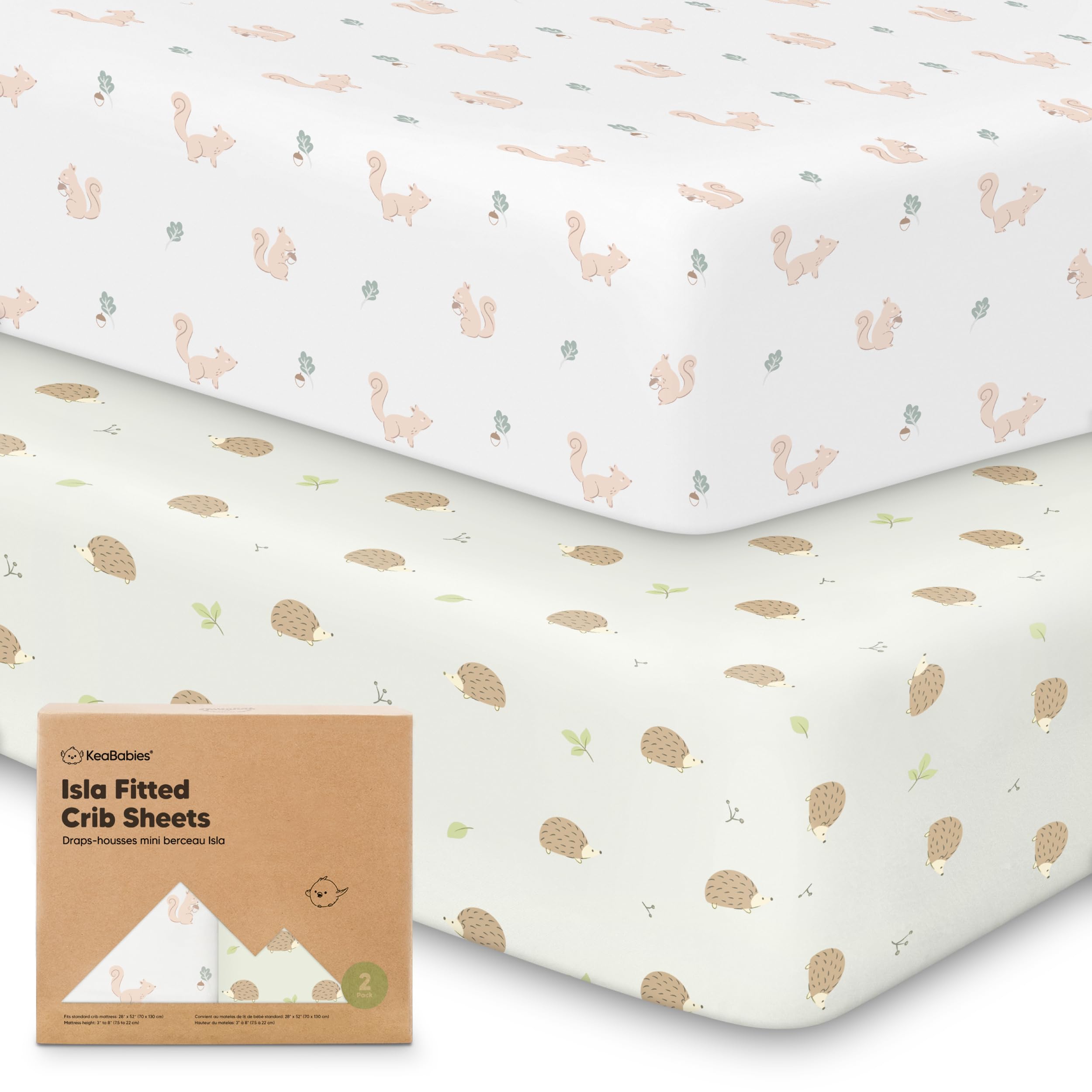 2-Pack Crib Sheets for Boys,Girls - Viscose Derived from Bamboo Fitted Crib Sheet, Organic Baby Crib Sheets, Crib Mattress Sheet,Toddler Bed Sheets,Baby Sheets for Crib Fitted Sheets(Nibbles/Bruce)