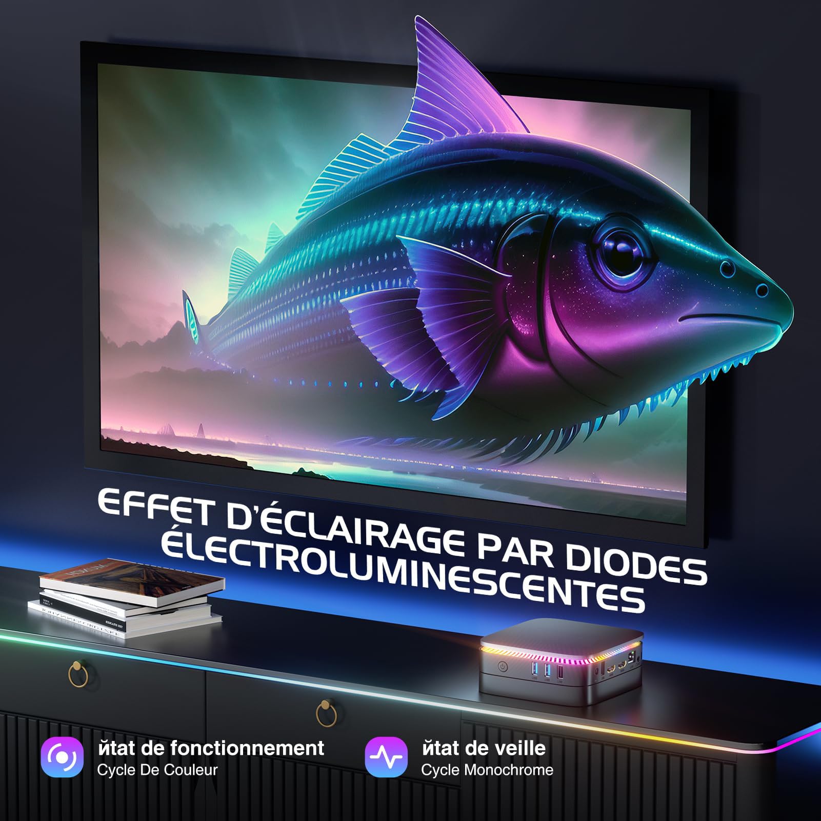 Générique Mini PC, 12th Alder Lake N-95 (up to 3.40 Ghz), 16GB DDR4 512GB SSD Mini Computer with Win 11 Pro | WiFi 5 | BT 4.2 | 4K UHD | RGB | RJ45, for Office Home Theatre