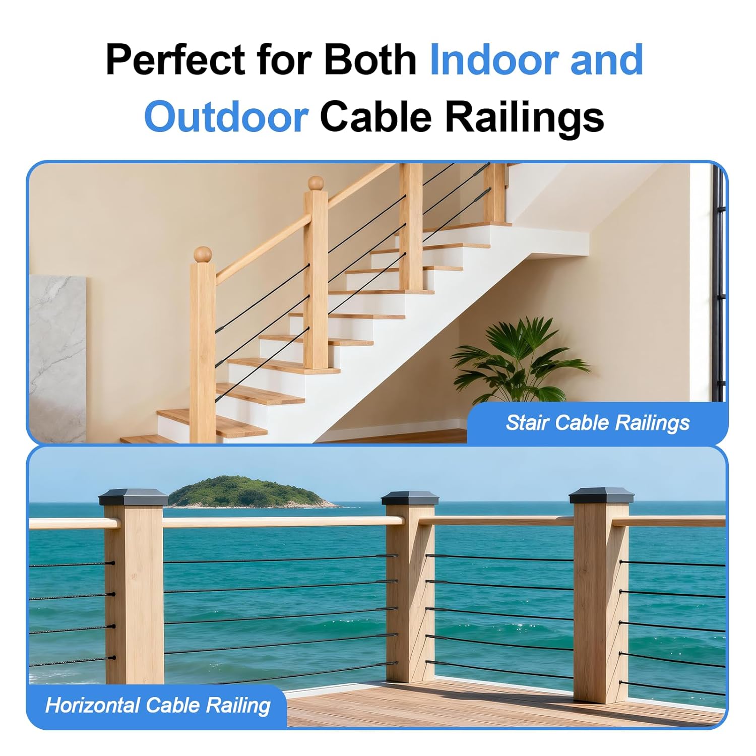 100 Pack T316 Stainless Steel Black Right&Left Handed Thread Swage Lag Screws，1/8" Steel Cable Railing Kit, Cable Railing Hardware, DIY Deck Railings, Wrench ，Black