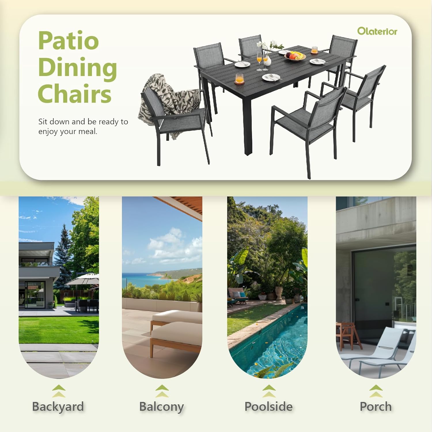 Patio Dining Chairs, All-Weather High-Resilience Textilene Outdoor Dining Chair Set of 4, Heavy-Duty Stackable Minimalist Outdoor Chairs with Armrest, Patio Chairs for Lawn Deck Pool, Grey
