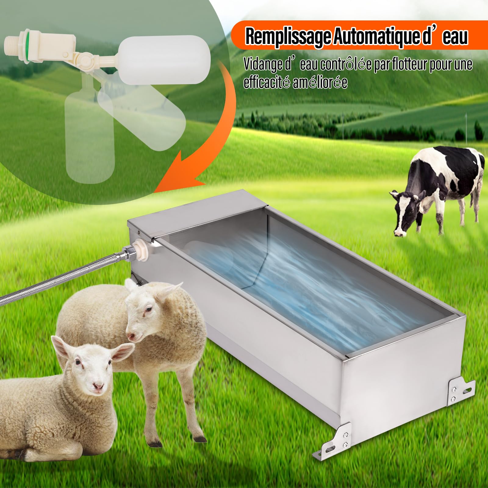 Abreuvoir Automatique Pour ChèVres en Acier Inoxydable Avec Robinet à Flotteur de 1/2 Pouce Abreuvoir Pour Bovins, Chevaux et Chèvres BéTail, Chiens et Volailles Abreuvoirs Fournitures Pour le BéTail