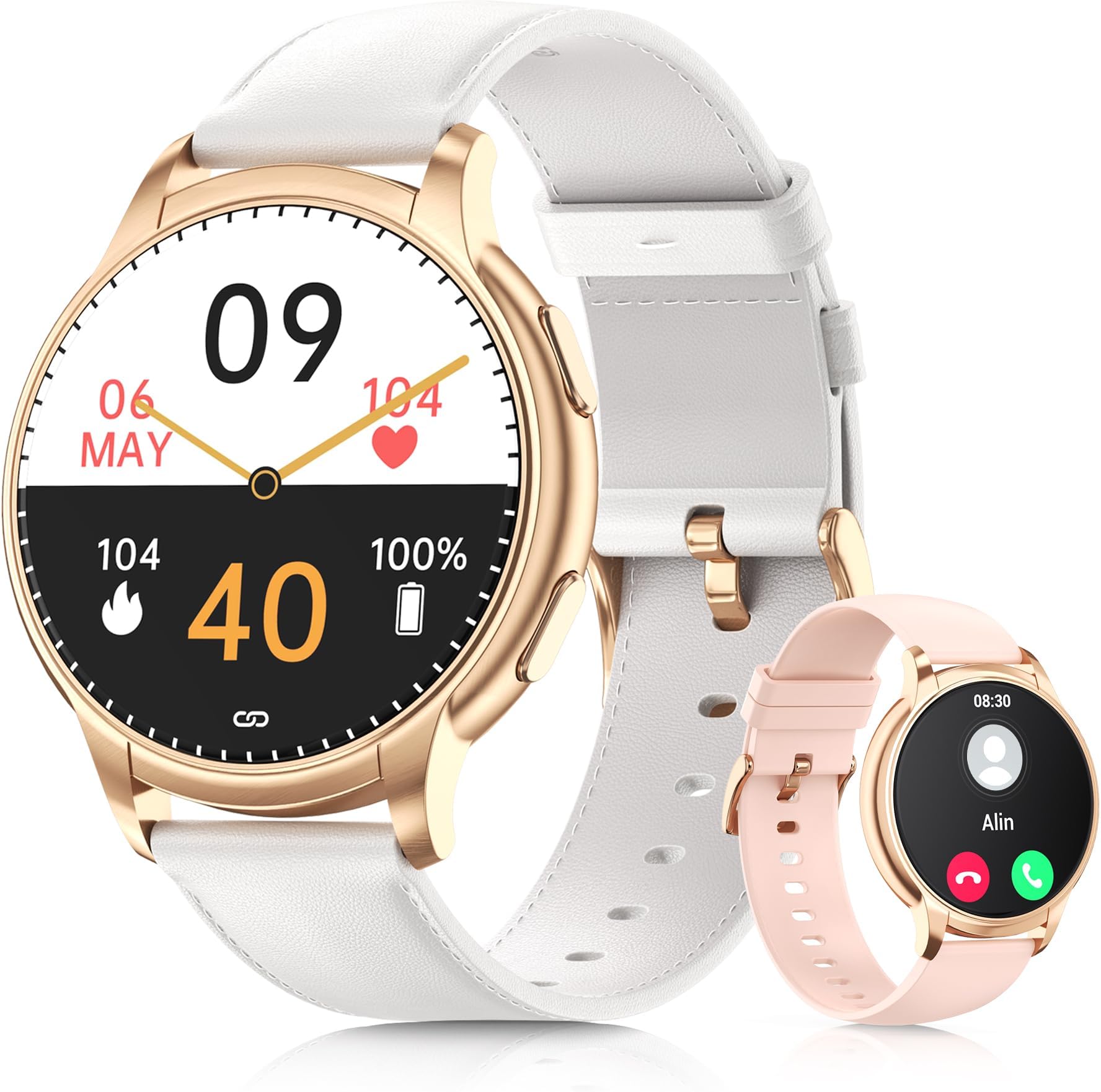 Montre Connectée Femme Sanorum - 1,47" Écran IPS, 24 Sports, Suivi Sommeil, Règles, IP68 - Rose Avec Bracelets