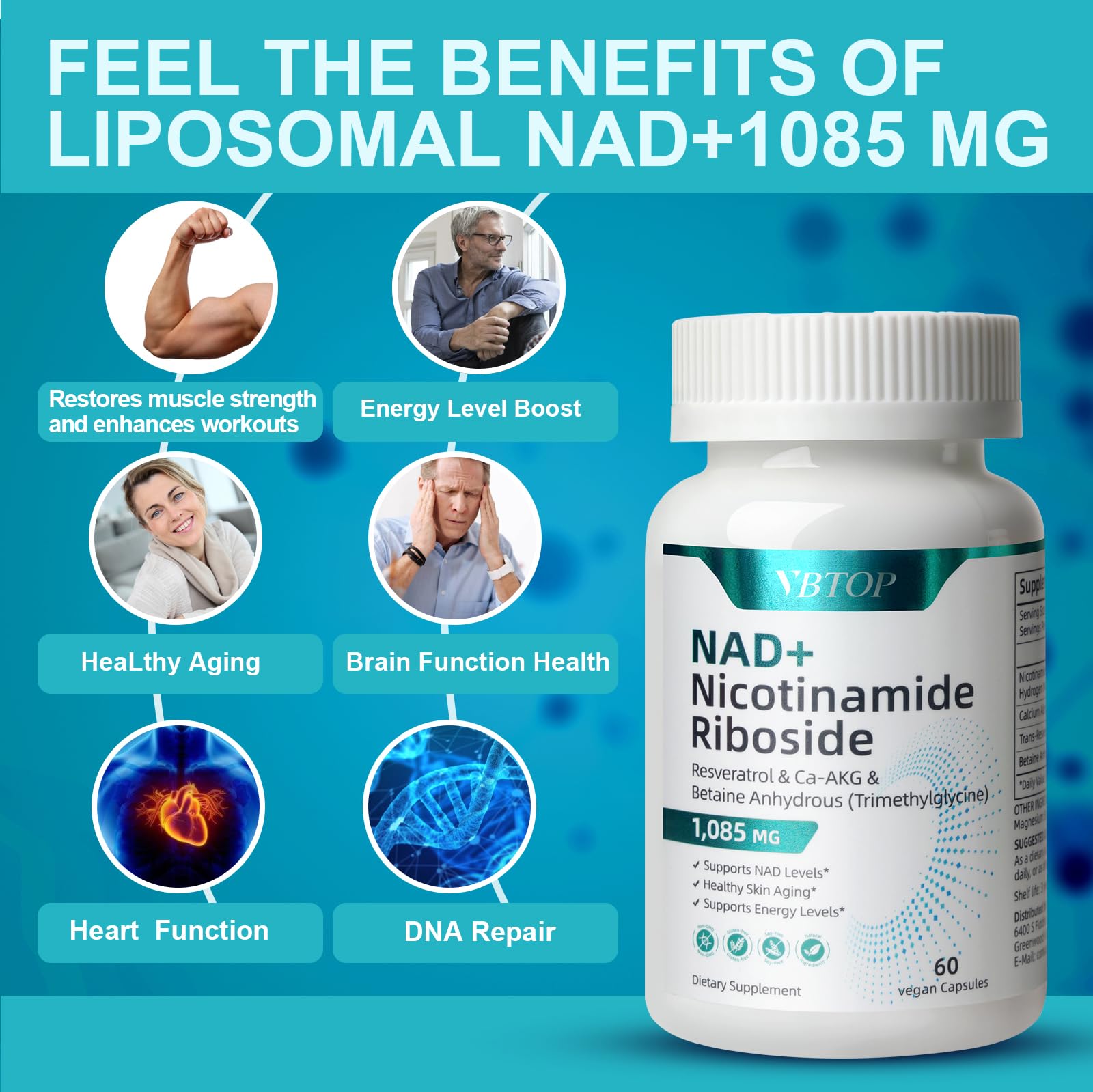 NAD+Supplement, with Trans-Resveratrol, Liposomal NAD+ 500 mg - 60 Capsules — Amazon image 5