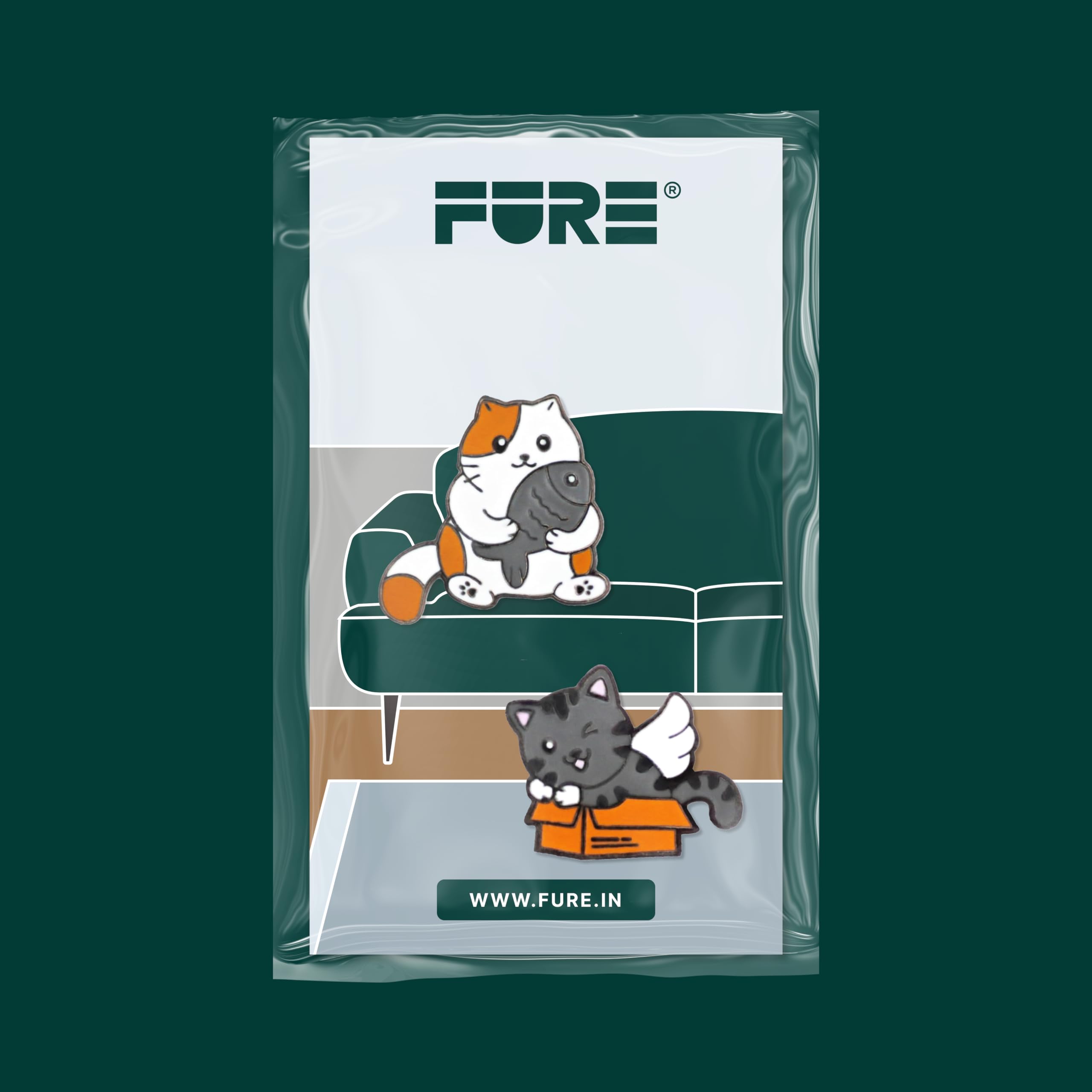FURE Whimsical Cat Enamel Pins - Set of 2 Multi-colour Metal Enamel Pins for Men & Women 4