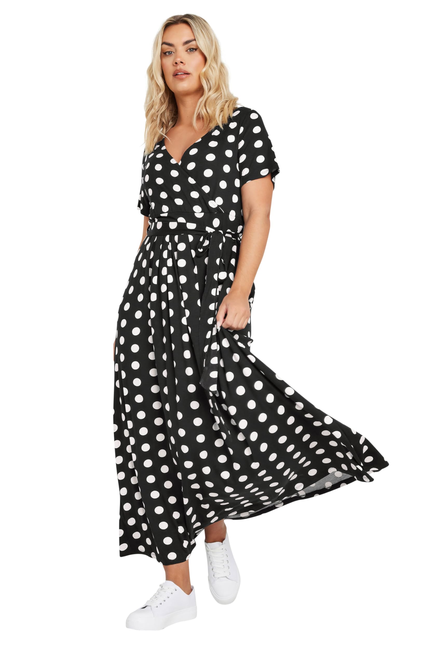 Yours Women's Black Curve Dot Print Wrap Maxi Dress - Plus Curve 26-28 Plus