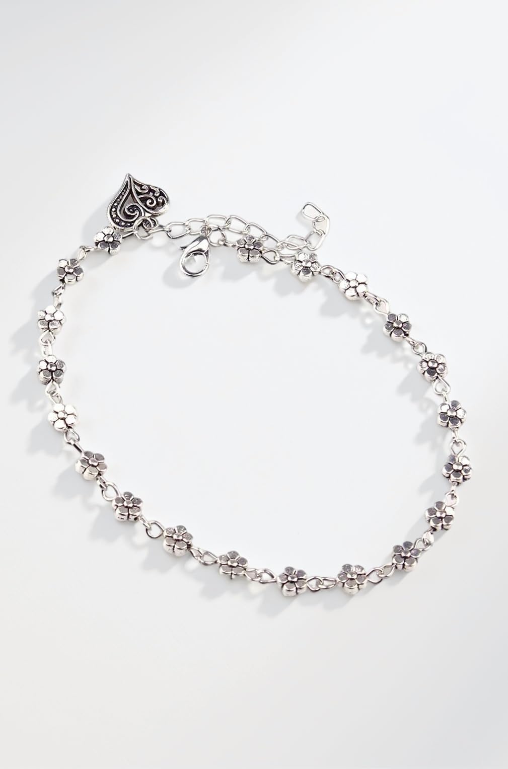Oxidised Silver Floral Single Stylish Anklet for Women & Girls(Silver)(9575b)