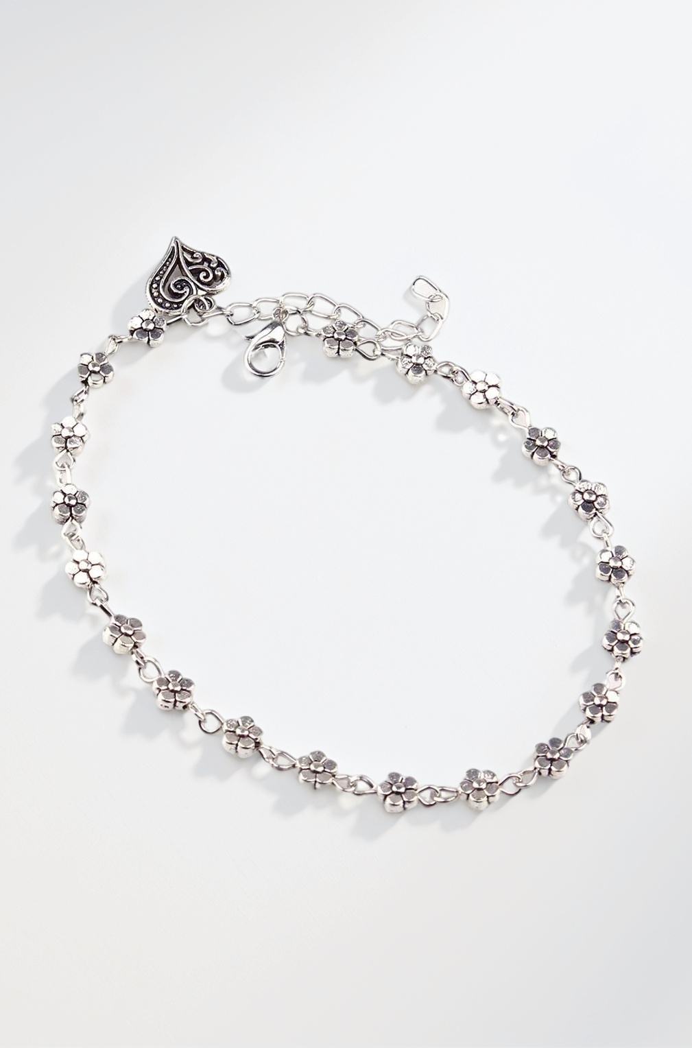 Oxidised Silver Floral Single Stylish Anklet for Women & Girls(Silver)(9575b)