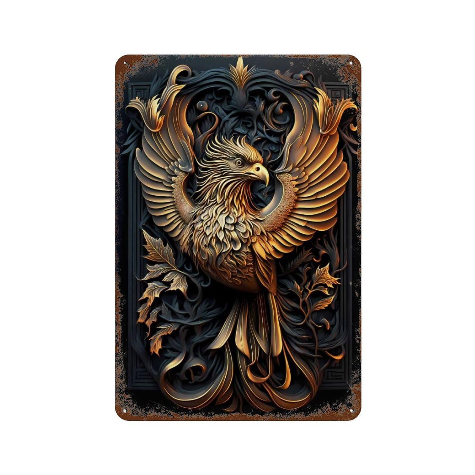 Legendary Golden Phoenix Rust Effect Tin Sign 11.8"x7.9", Rustic Home Decor for Garage, Pub Or Kitchen