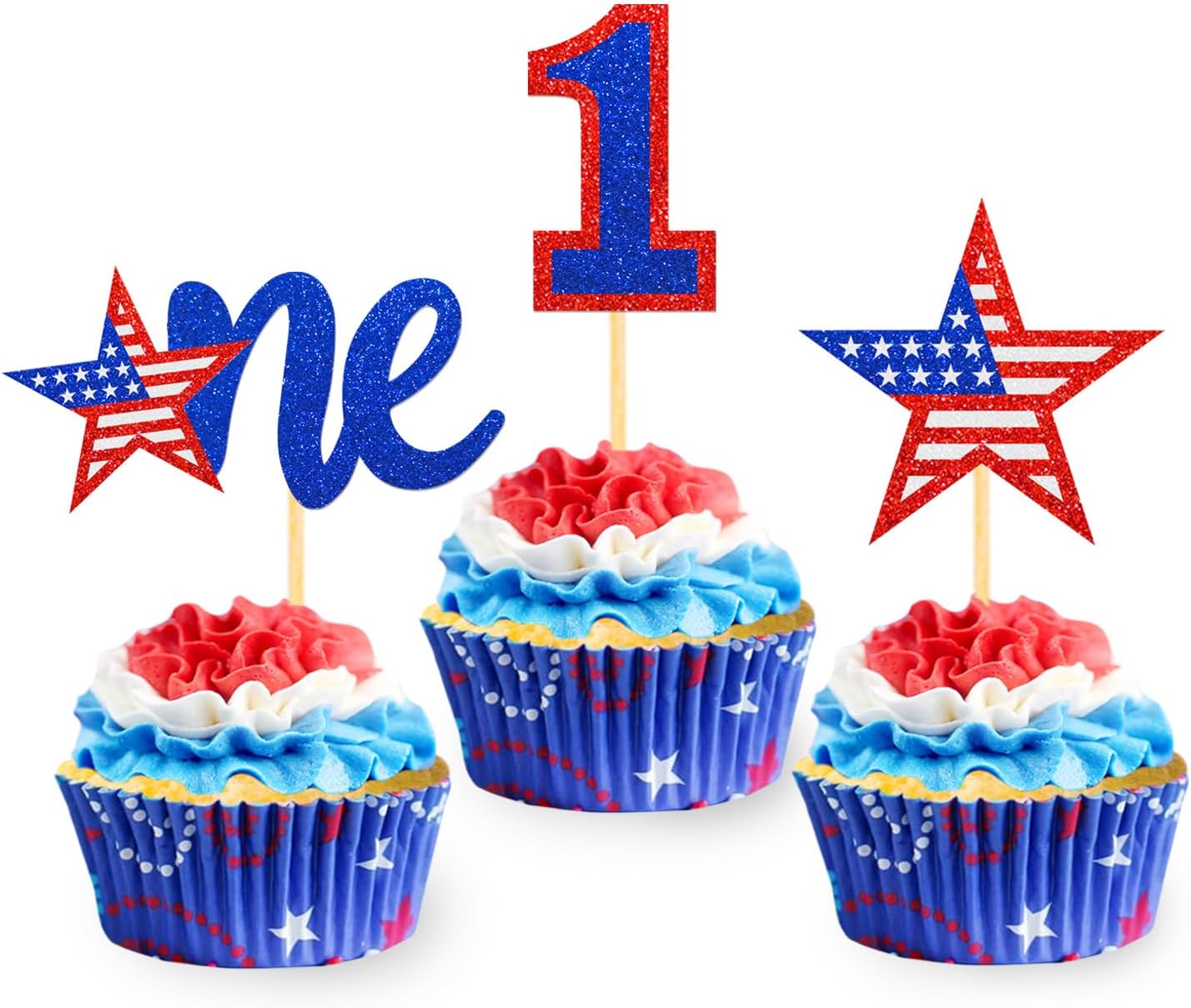 Glitter 250th America Anniversary Cake Toppers, 1776-2026 US 250 Years Birthday Patriotic Party Supplies for 4th of July Cupcake Decorations (Style D)