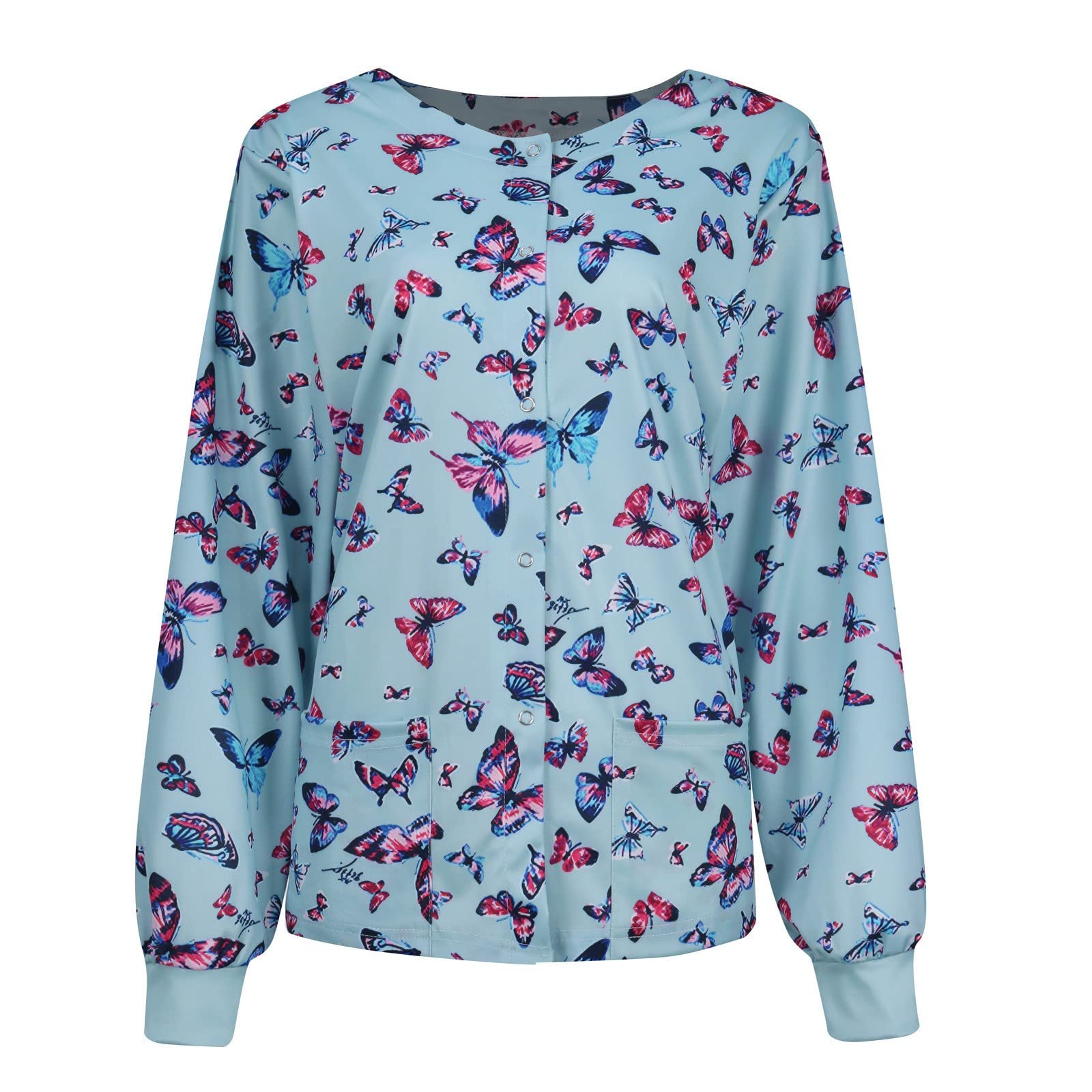 Women's Christmas Printed Scrub Tops Plus Size V-Neck Fun T Shirts Workwear Nurse Uniform Jacket with Pockets