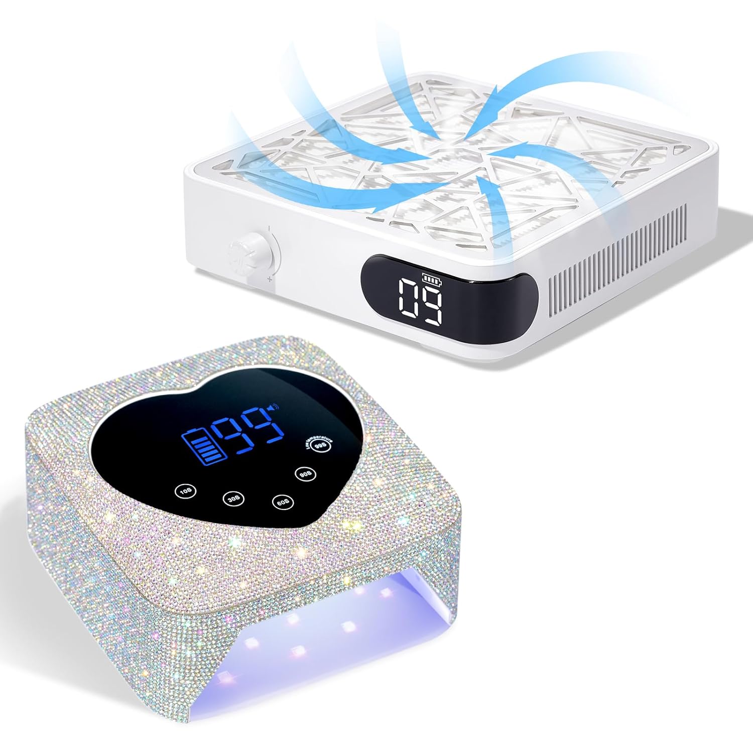 UV Nail Lamp Nail Dust Collector, 72W Rechargeable Sparkly Wireless Nail Dryer, Powerful Vacuum Fan Vent Dust Collector Extractor Dust Suction Machine for Acrylic Nails Polishing, Na