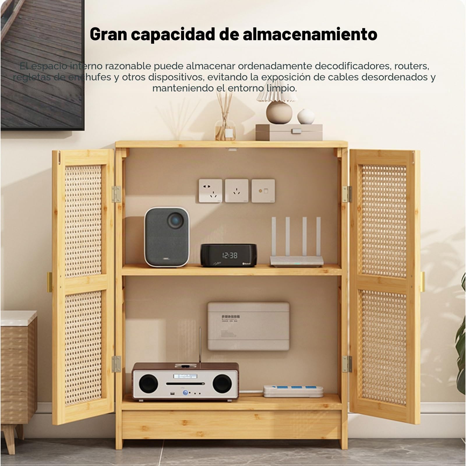 Caja De Almacenamiento WiFi De Bambú, Gabinete De Suelo Para Router Y Modem, Mueble Organizador De Cables Y Regleta, Estante Decorativo Independiente Para Hogar, Sala De Estar U Oficina