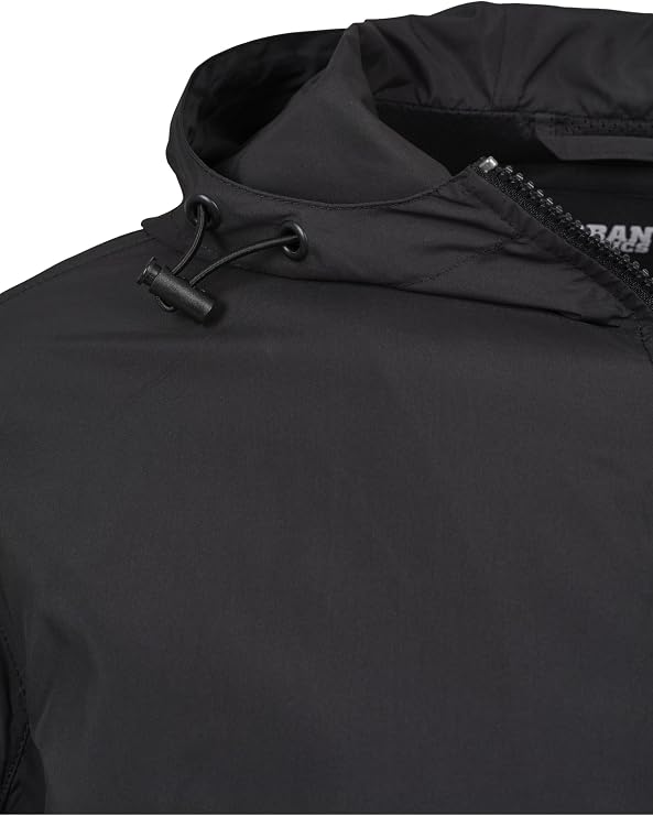 URBAN CLASSICS Men's Windbreaker Jacket, Pullover Rain Jacket with Hoodie, Longsleeve Hooded Men's Raincoat, Lightweight & Water Repellent Available, Sizes: XS-5XL