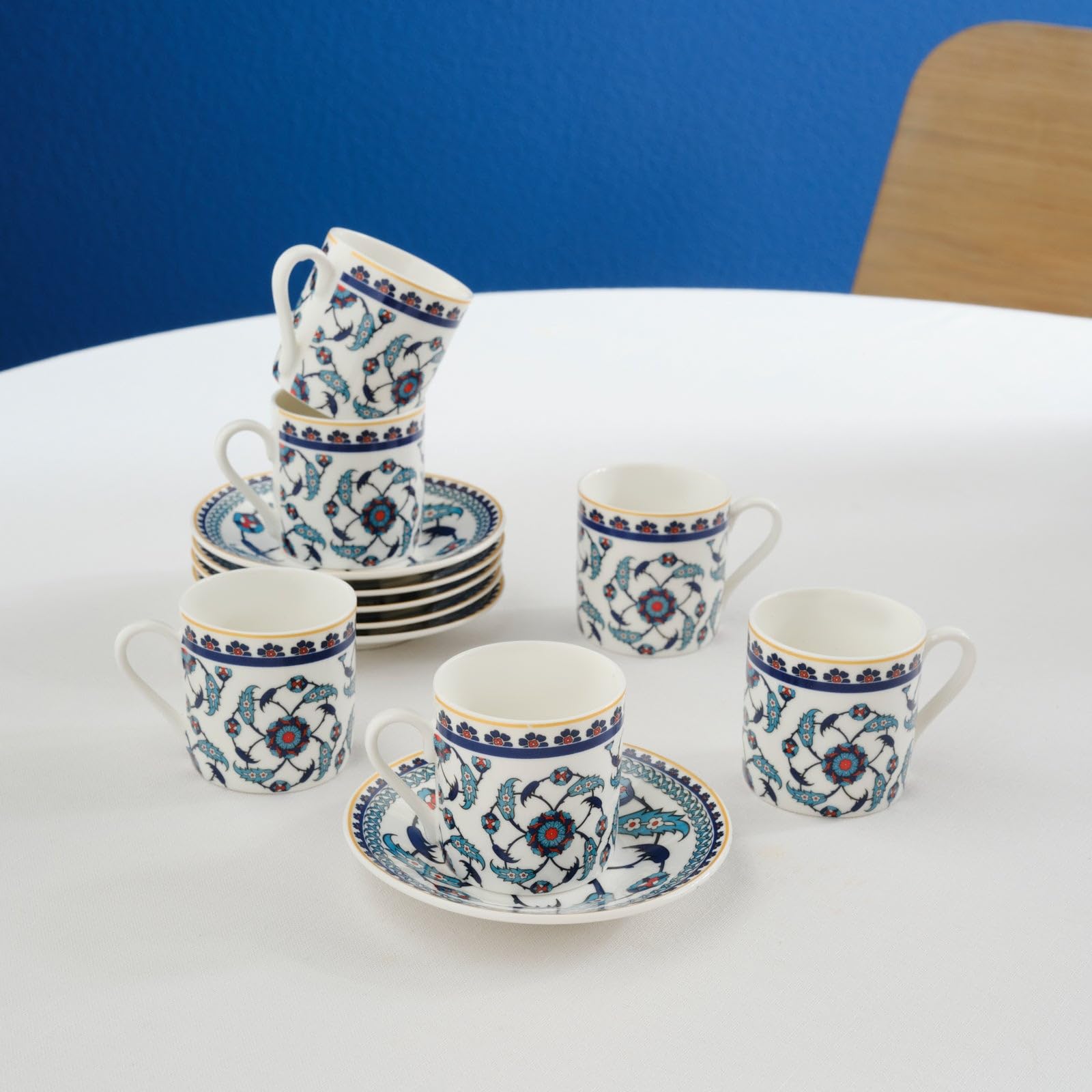 KARACA Rumi 12-Piece Bone China Turkish Coffee Cup Set for 6 People, 80ml, Espresso Coffee Cups and Saucers, Multi - Image 3