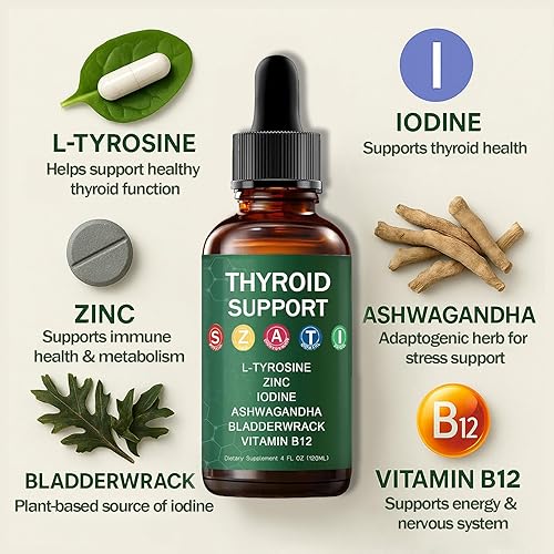 Miniatura 4 de Kindled Gotas de apoyo para la tiroides - Actora Liquid Drops Formula con selenio, yodo, ashwagandha y zinc para apoyo energético y metabolismo,