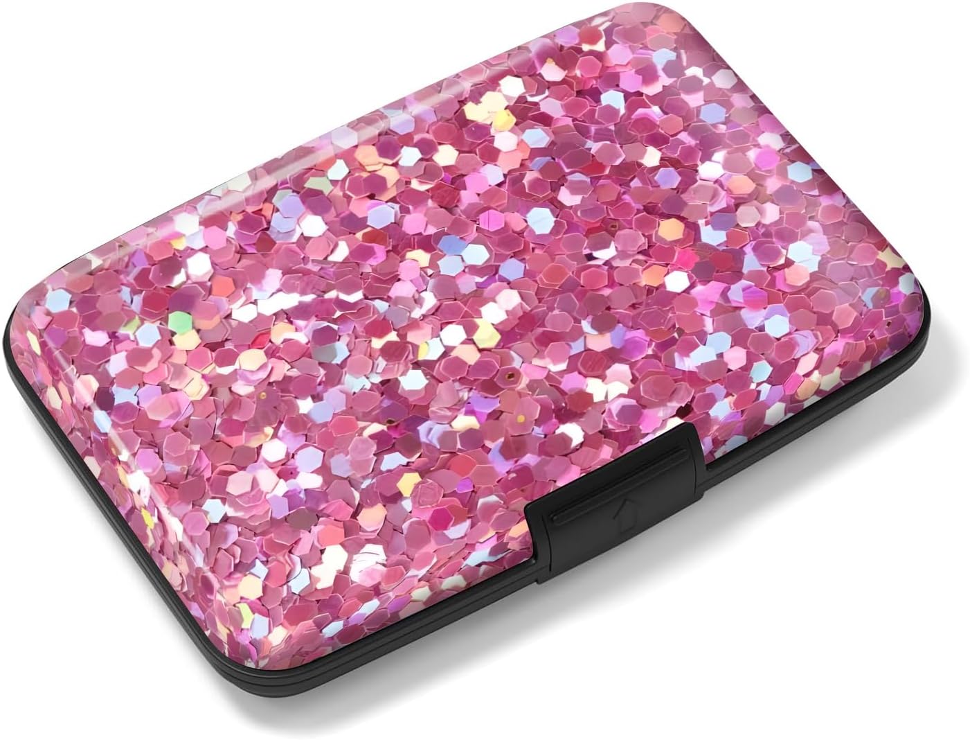 Credit Card Holder, Mini RFID Aluminum Wallet, Cute Slim Business Hard Card Case, Universal Metal Card Wallet for Women Men Cute Pink Shine
