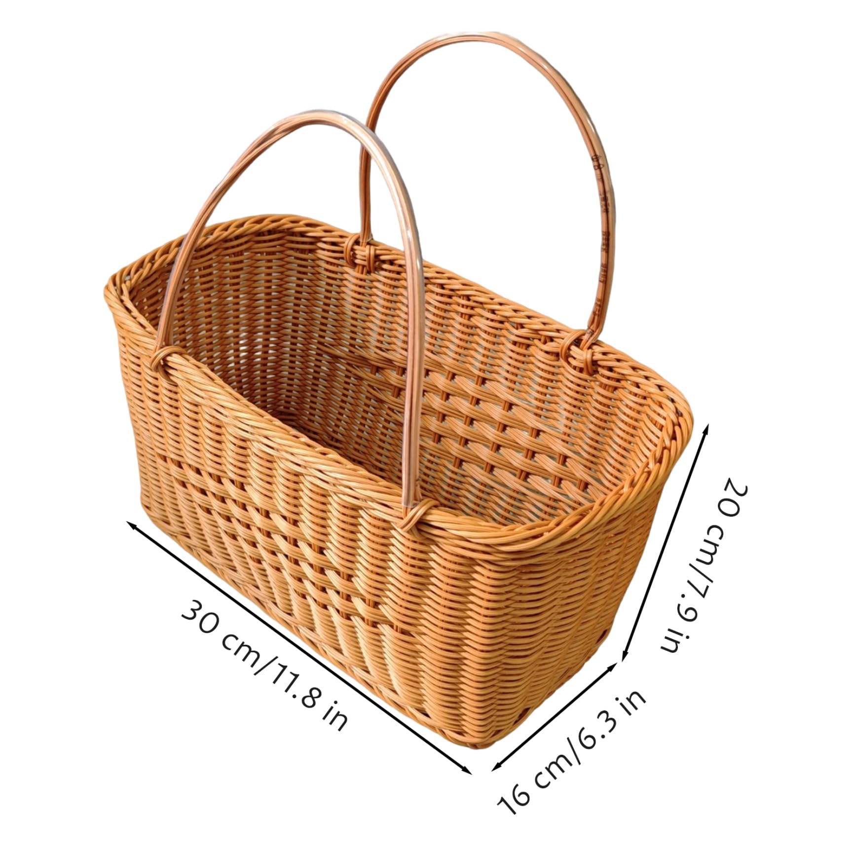 Cestino da picnic in vimini, cestino in vimini con manico per mercato e picnic, borsa per la spesa decorativa intrecciata plastica riutilizzabile con doppi manici (marrone)