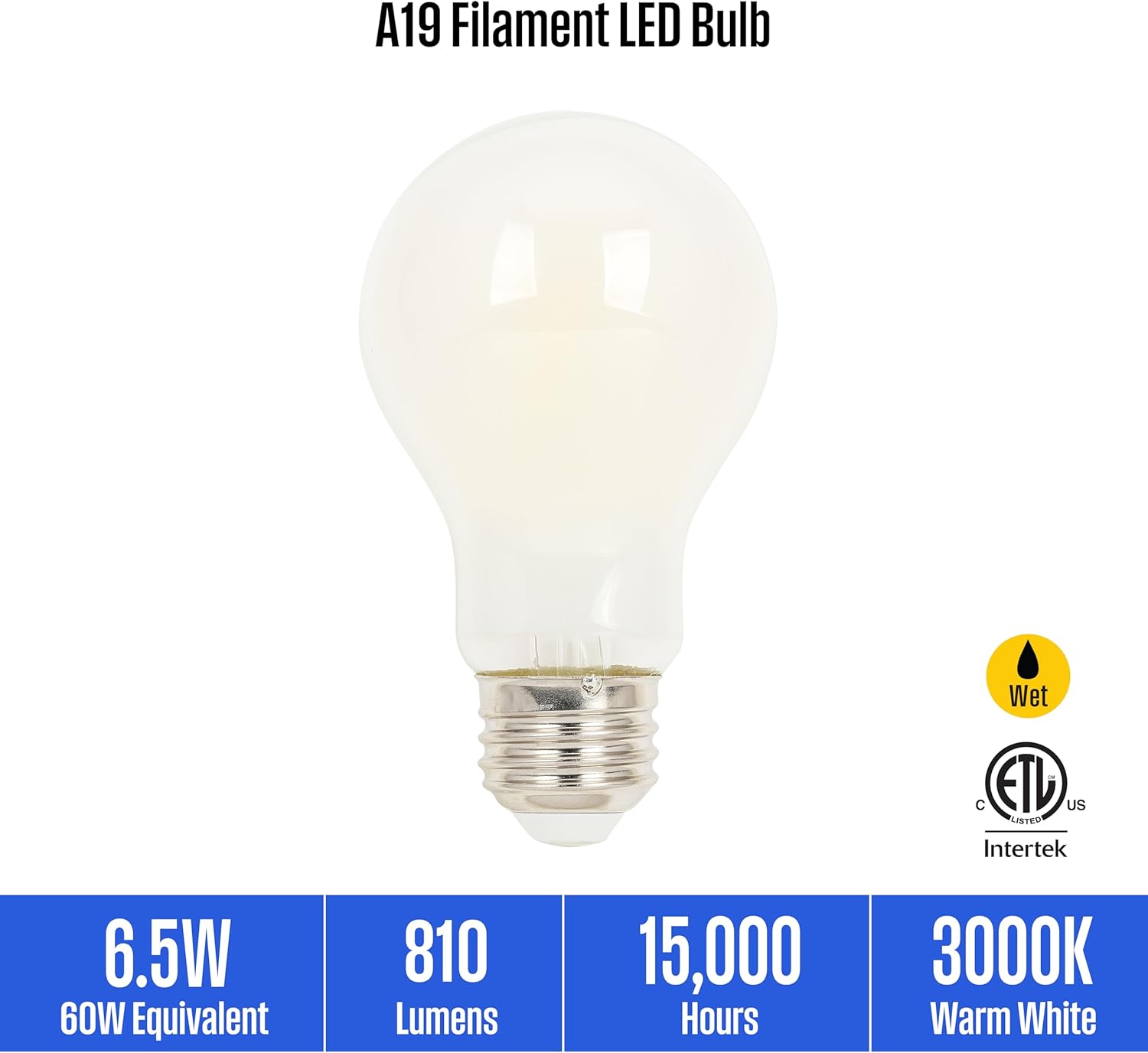 Westinghouse Lighting 5326000 6.5 Watt (60 Watt Equivalent) A19 Dimmable Soft White Filament LED Light Bulb, Medium Base