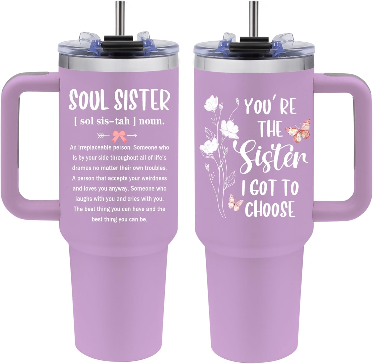 Soul Sister Gifts for Women Best Friends - 40oz Stainless Steel Travel Mug Insulated Coffee Cup, Best Friends Gifts for Women, Christmas Birthday Gift for Friend Bestie BFF Friendship, Soul Sister Cup