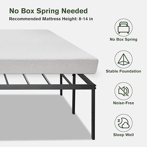 Miniatura 6 de IMUsee Base de cama de metal resistente tamaño King con espacio de almacenamiento grande debajo de la cama de 16.5 pulgadas, marco de metal