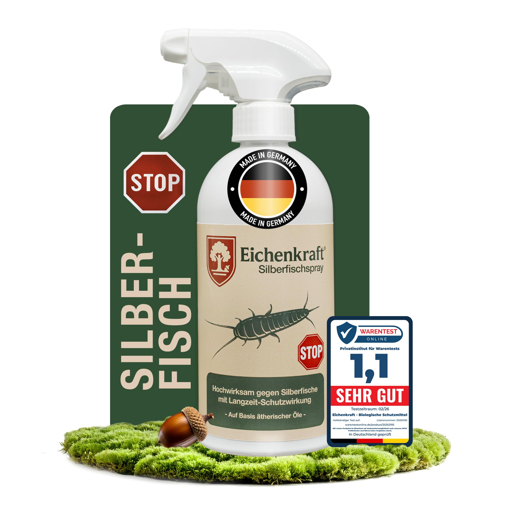 Silberfischspray gegen Silberfische & Papierfische – Langzeitschutz für Bad Küche Keller Wohnung, Ungezieferspray mit ätherischen Ölen, Insektenspray für Fugen Ritzen Innenräume Zuhause Schutz - 500ml