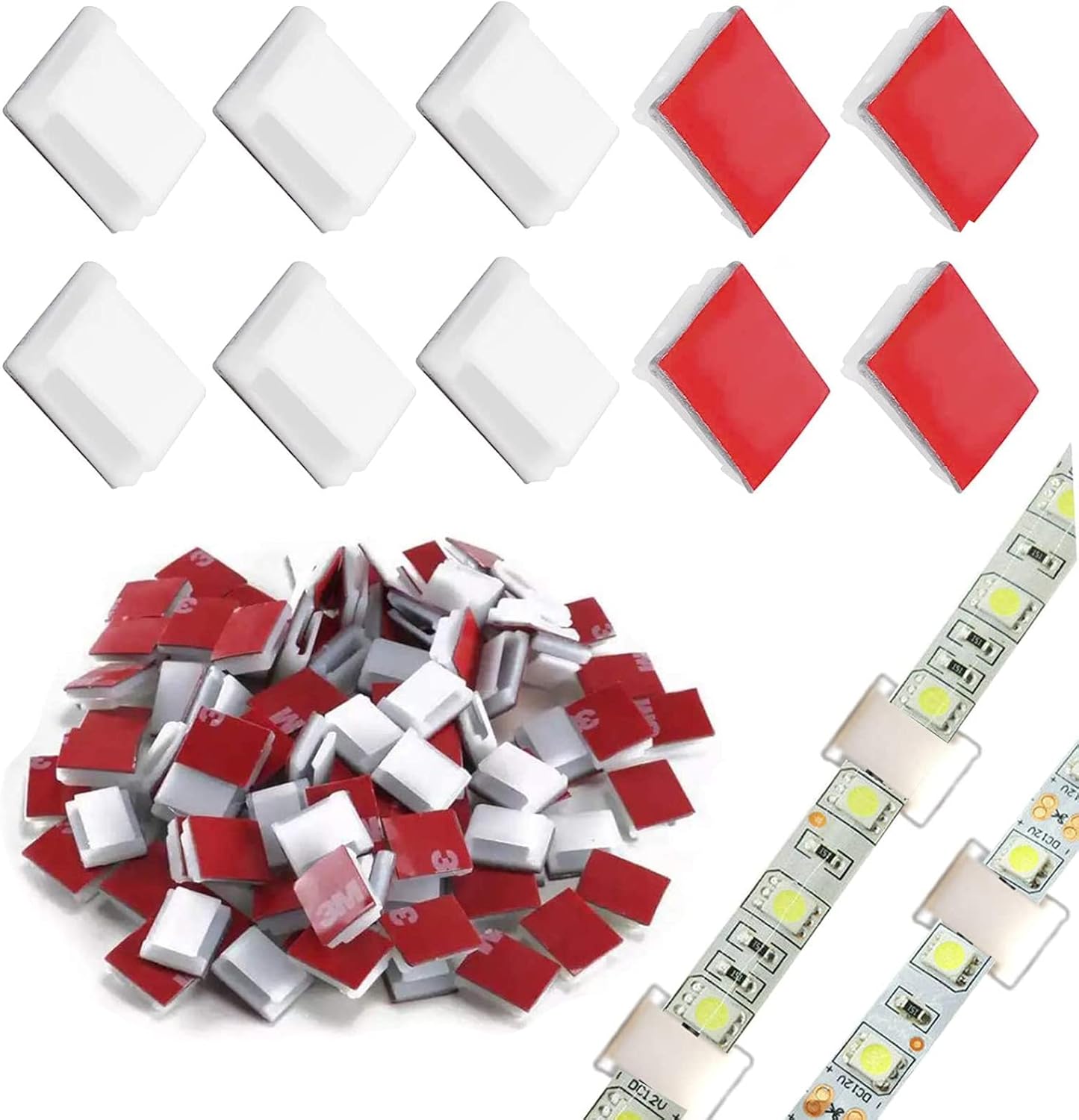 Strip Light Mounting Bracket Clips - 100 Pieces Self-Adhesive LED ...