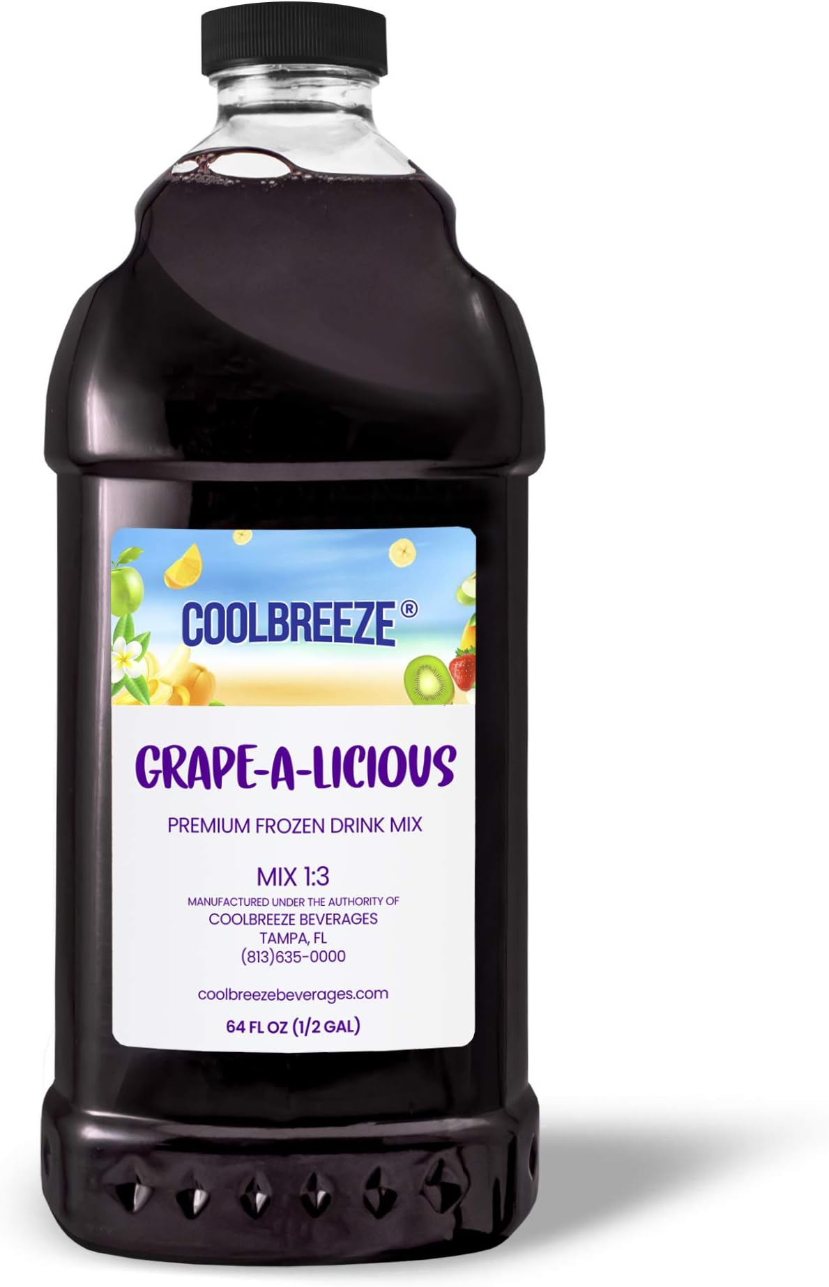 Coolbreeze Beverages Frozen Drink Machine Mix - Made with Real Fruit Juice - One 1/2 Gallon Bottle - Grape