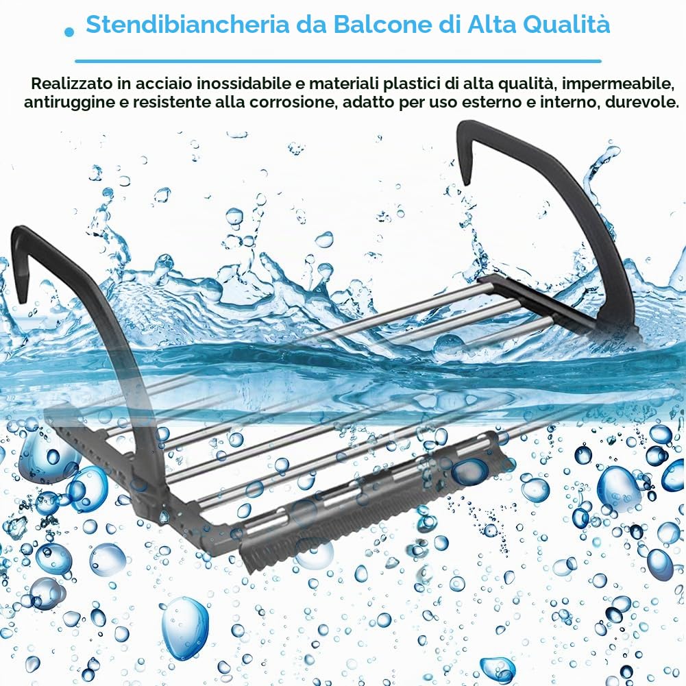 REFORUNG Stendibiancheria da Balcone Stendino da Balcone Stendibiancheria da Balcone in Acciaio Inox Stendino da Appendere al Balcone per Uso Interno ed Esterno (59cm)