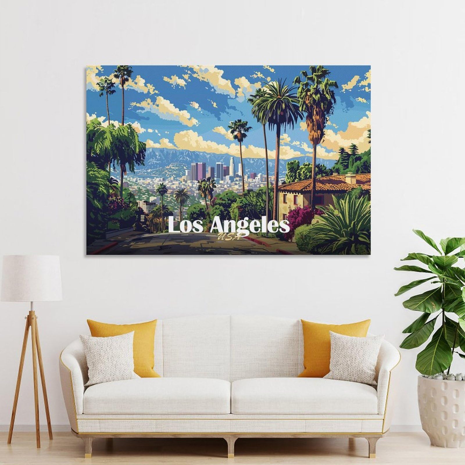 Junmoney Los Angeles Cityscape Canvas Wall Art 16x24inch(40x60cm), for Workspace Walls, Study Corners Or Bedrooms, Wall Art That Adds Style to Work Areas