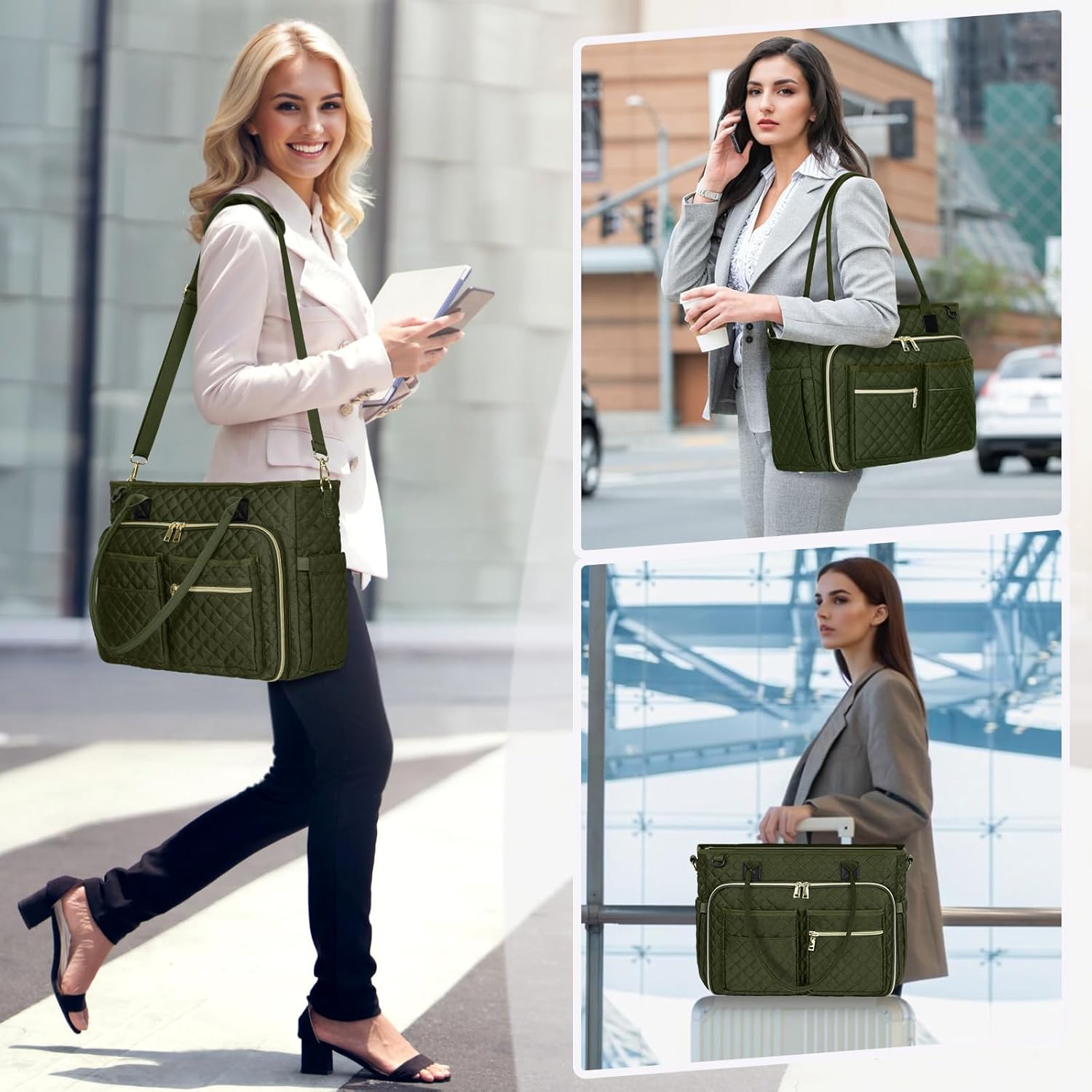 RAINSMORE Teacher Tote Bag 15.6 inch Laptop Bag for Women Work Bags Laptop Tote Nurse Bag Professional Computer Messenger with Insulated Pocket, Laptop Briefcase for Office, College, Olive Green - Image 2