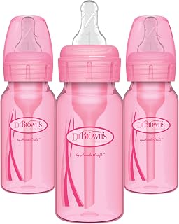 Dr. Brown's Options Anti-Colic Narrow Baby Bottles, Pink, 3 Pack - Vented for Gas-Free Feeding