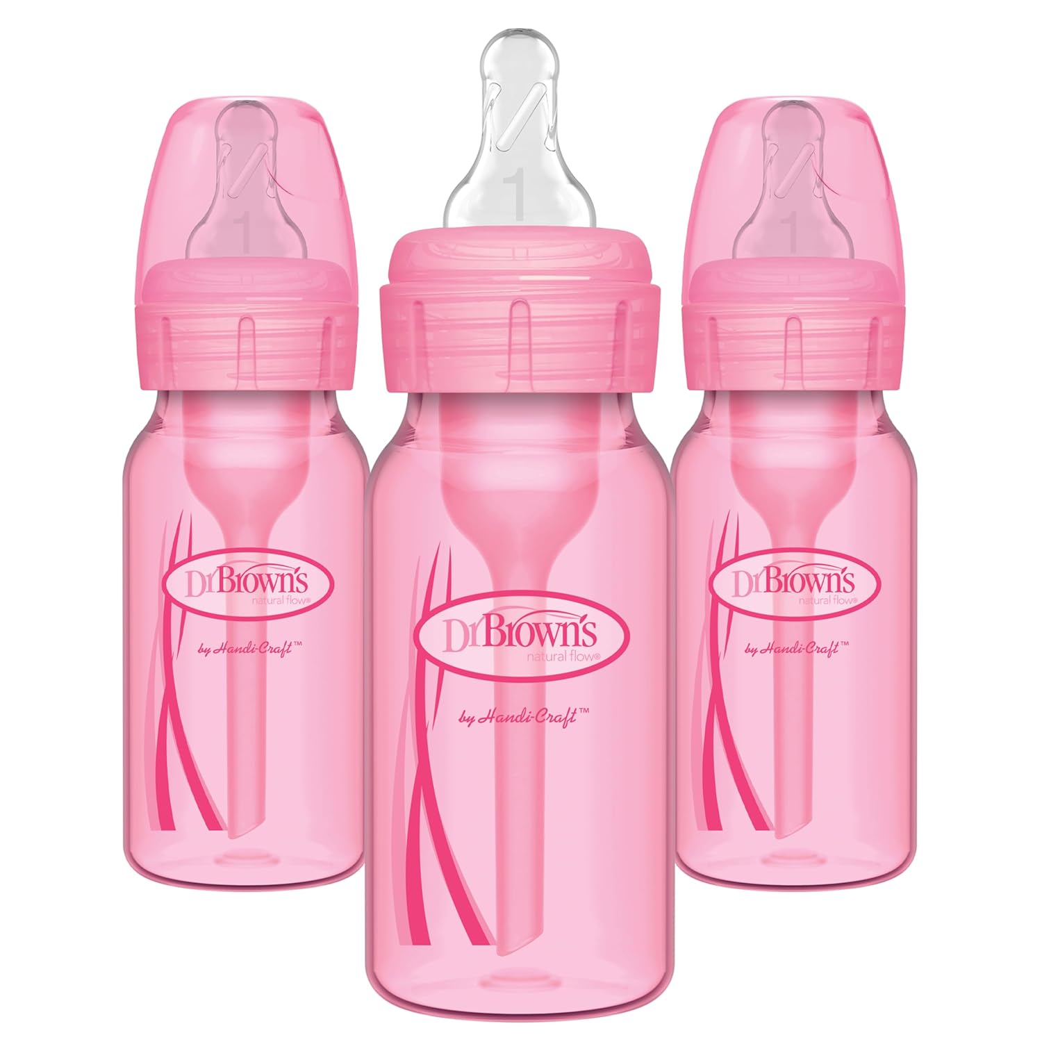 Dr. Brown's Options Anti-Colic Narrow Baby Bottles, Pink, 3 Pack - Vented for Gas-Free Feeding