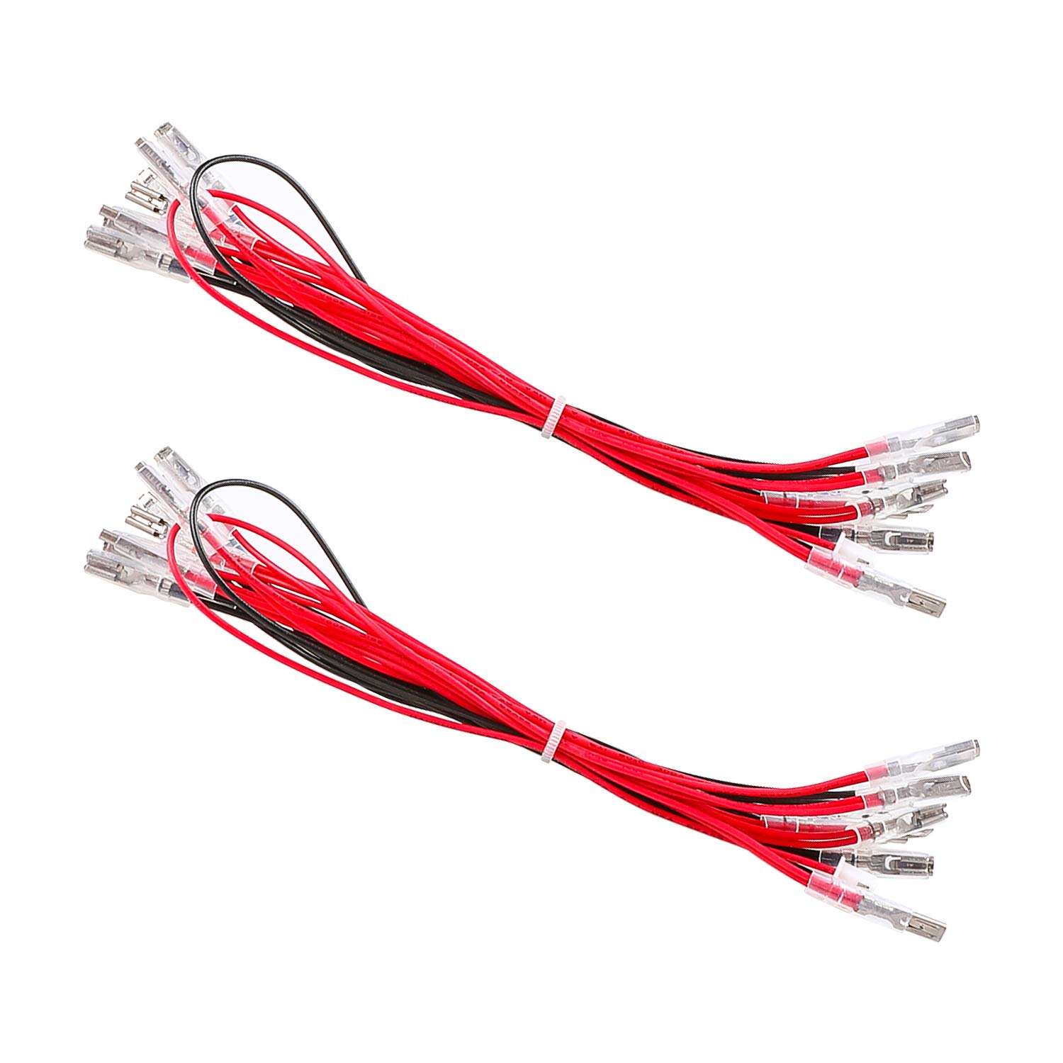 2 cavi di alimentazione LED Daisy Chain JST XH2.54 da spina a 2 pin a terminali da 2,8 mm, cablaggio illuminato con 20 pulsanti arcade LED per encoder USB Arcade, MAME, Arcade1Up, Raspberry Pi