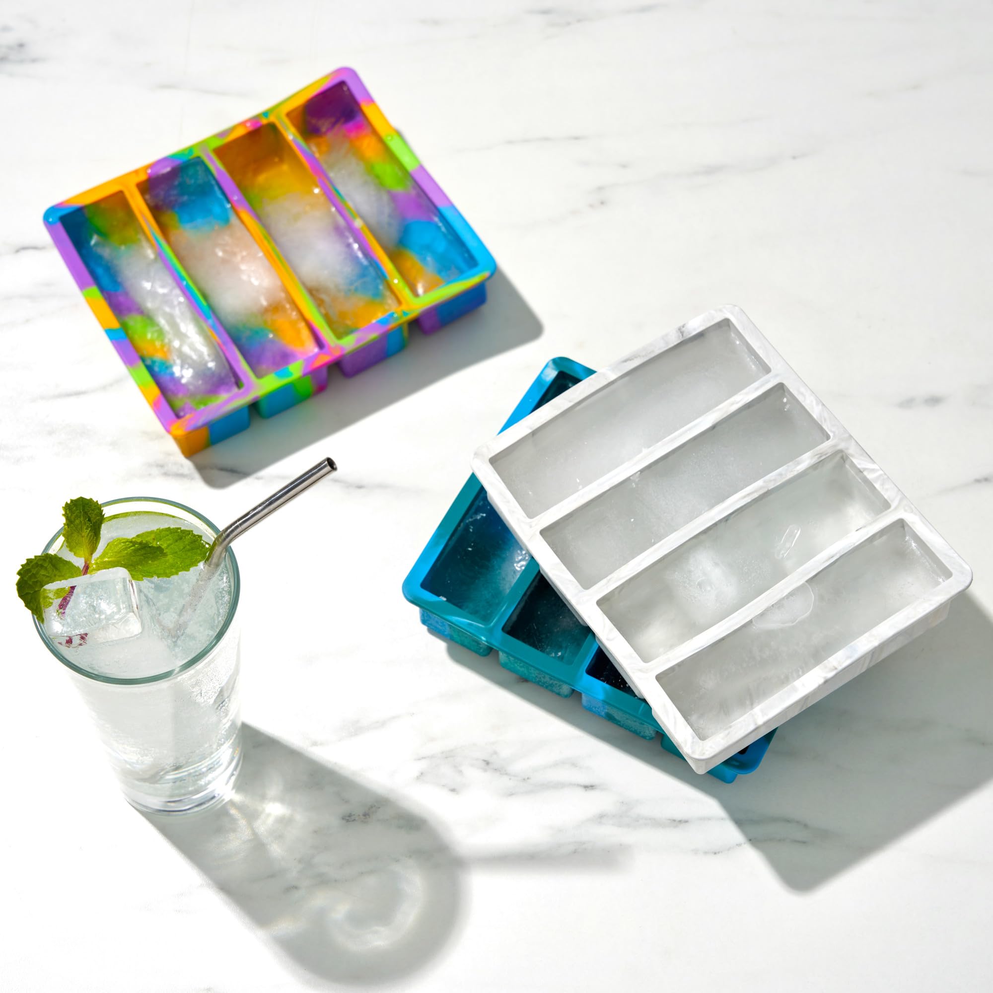 Host Eiswürfelform, macht vier 12,7 cm lange Würfel, langlebige Silikonschalen mit leicht zu lösendem Design, perfekt für Wasserflaschen und Highballgläser, Home Bar Zubehör, 1 Stück, Marmor