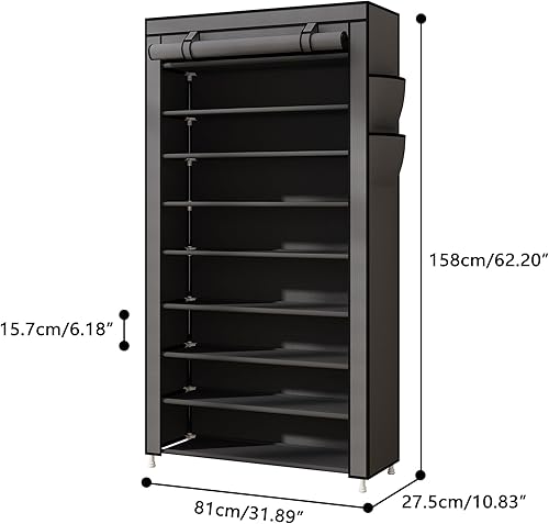 Miniatura 3 de Laiensia Zapatero vertical de 9 niveles, organizador de almacenamiento de zapatos que ahorra espacio, estante de zapatos de cubierta no tejida con
