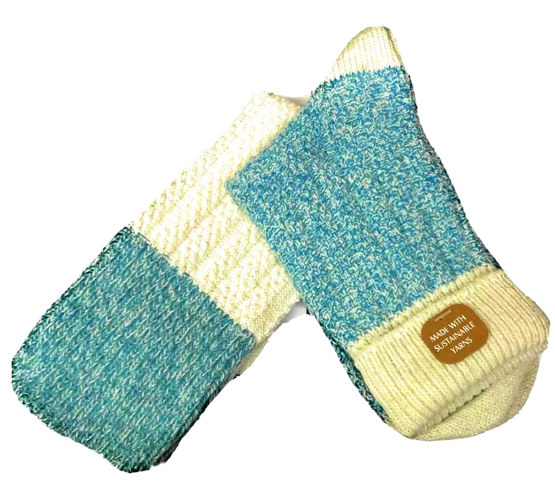 BERRY & WILSON LADIES WOOL BOOT / WALKING SOCKS *2 PAIRS*, Turquoise Cream, One Size