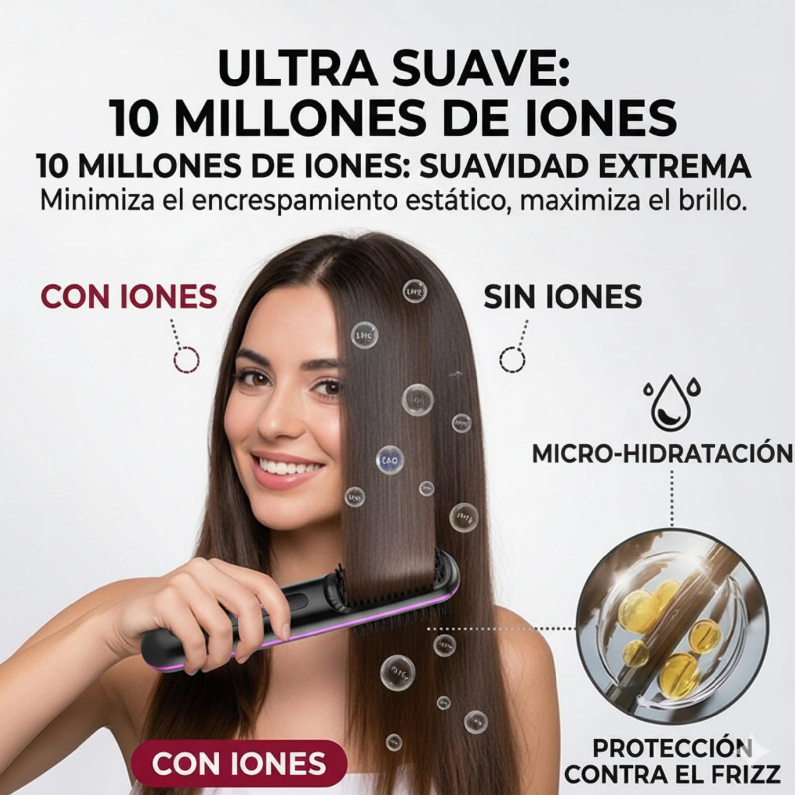 Cepillo Inalámbrico Pelo Suavelia para Cabello Corto, Cepillo Alisador con Calor Cerámico 3PX, Volumen Duradero, Sin Tirones ni Quemaduras, Recargable, Ideal para Pixie, Bob y Flequillo (Blanco) — view 2