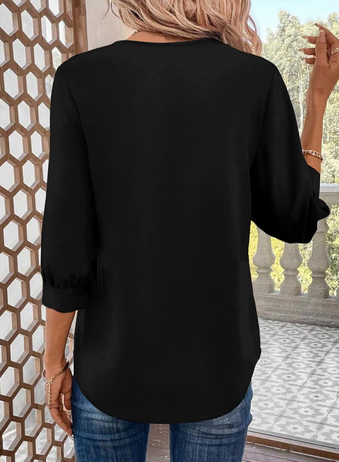 Astylish Womens 3/4 Sleeve Shirt Casual V Neck Turn-Down Collar Business Dressy Blouse Tops - Image 3