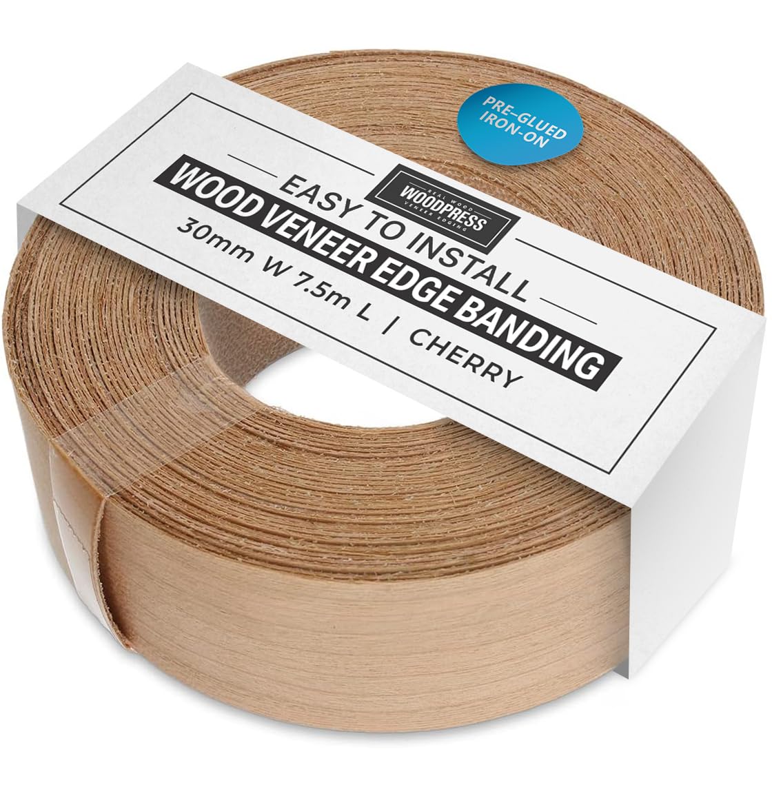 Woodpress Pinkish Brown Woodpress® 30Mm Real Cherry Wood Iron-On Edging – 7.5M Roll – Pre-Glued Wood Veneer Tape For Easy Diy Application – Will Cover The Edge Of A Standard Mdf Panel