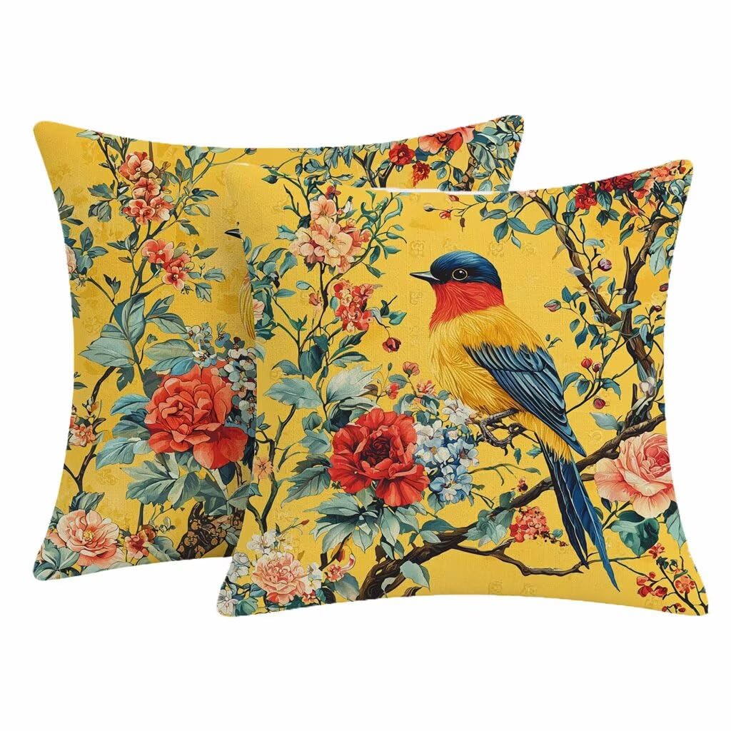 Housse coussin exterieur impermeable en lin jaune de haute finition 55x55cm