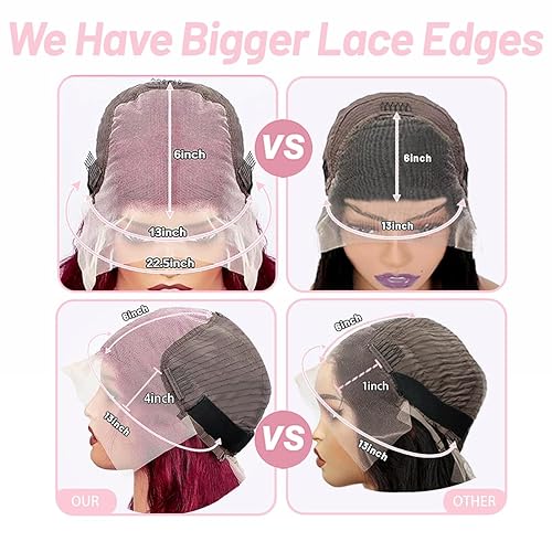 Miniatura 4 de Pelucas de cabello humano con encaje frontal color borgoña 99j de 26 pulgadas, pelucas de encaje frontal ondulado de 13 x 6 pulgadas, predepiladas