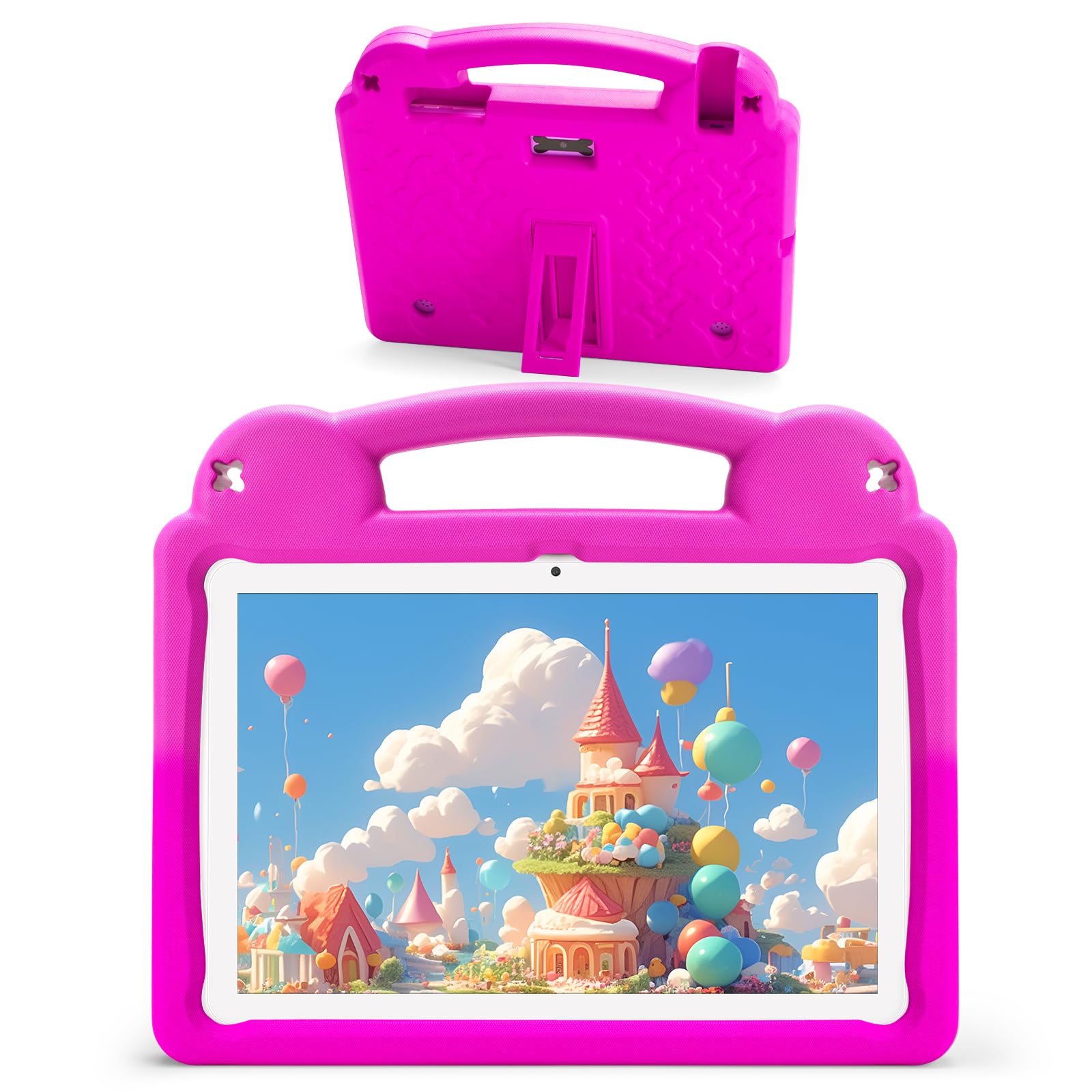tablet per bambini da 10 pollici con processore otta-core, 8gb di ram e 64gb di rom, con controllo parentale e batteria da 5000mah, in rosa con custodia inclusa