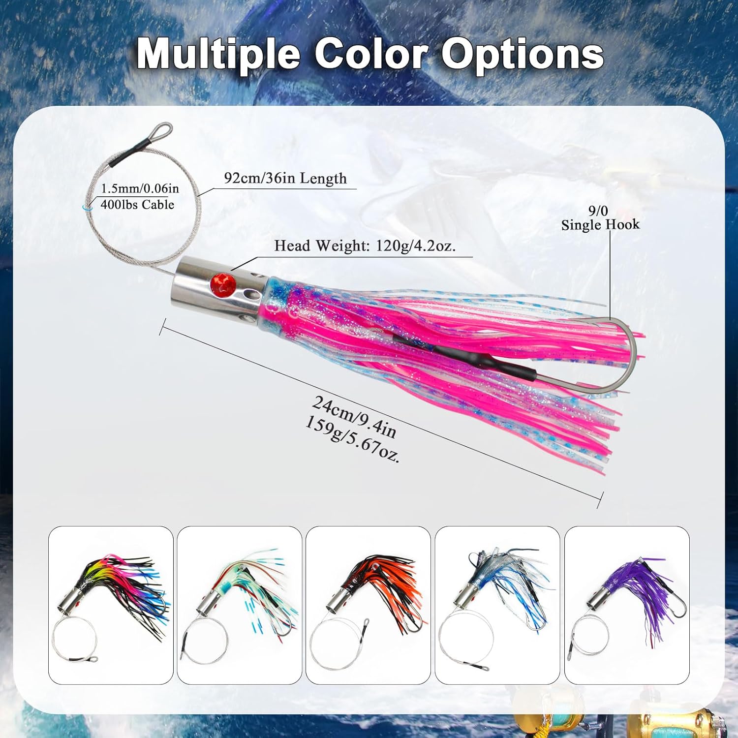 VIKETECH 10’’ 6oz Stainless Deep Sea Fishing Trolling Lure for Marlin Tuna Mahi Mahi Wahoo Sailfish Dolphin Saltwater Offshore Big Game Trolling Lures Included Mesh Bag