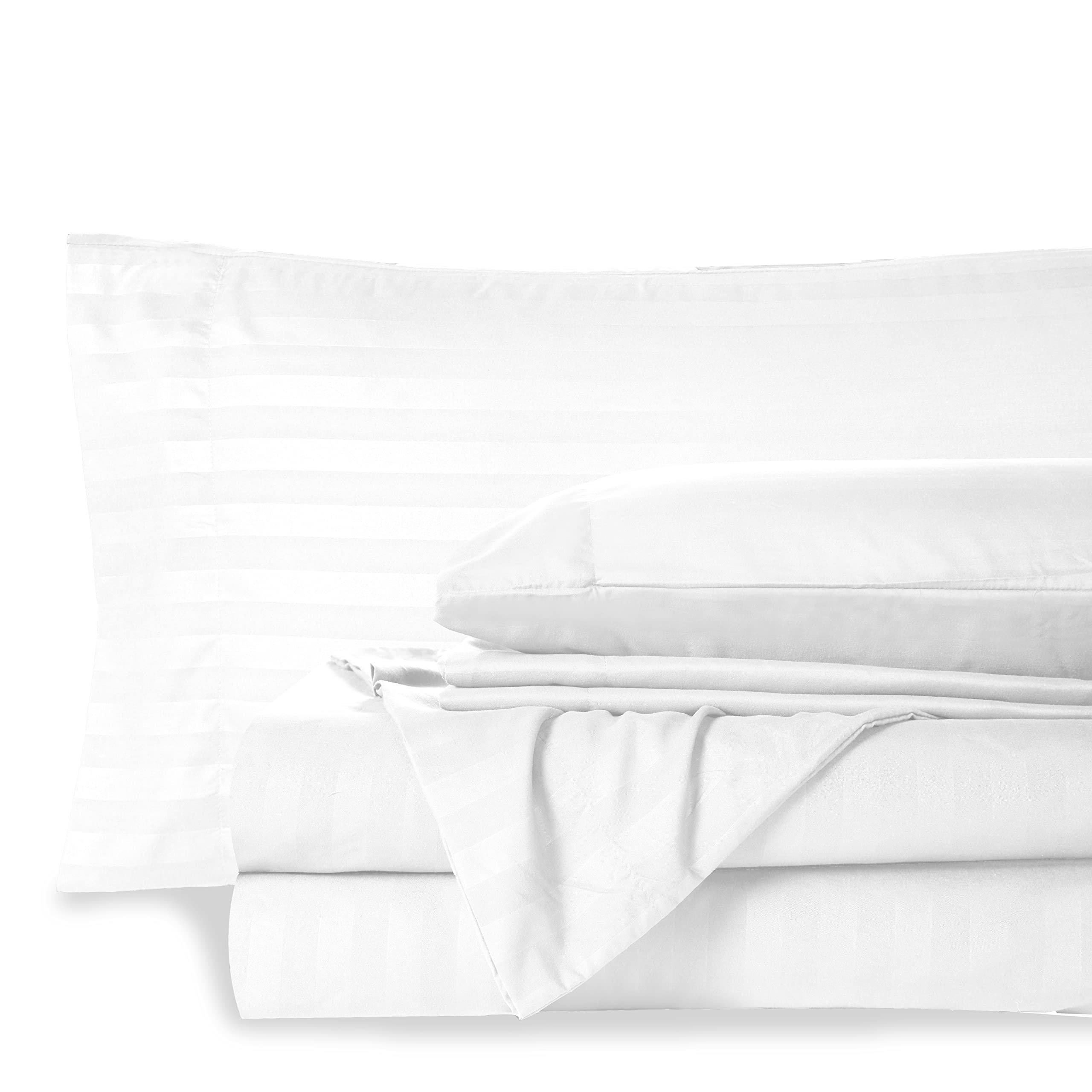 Mocassi King Stripe Sheet Set - Luxury Hotel 1800 Premier Bedding Sheets & Pillowcases - Ultra Soft Breathable & Cooling Bed Sheets - Wrinkle Resistant - 6 Piece Set - King, White