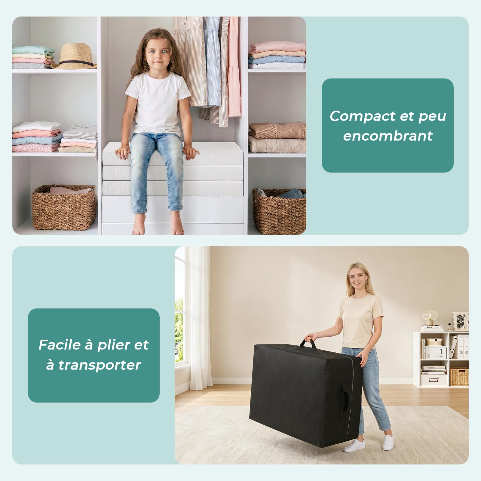 Vesgantti Matelas Pliable 140x190x15cm, Matelas d'Appoint en Mousse à Mémoire de Forme en Gel, Amovible et Lavable avec Sac de Transport, Idéal pour Voyages, Camping, Lit d'appoint, Oeko Tex - Blanc
